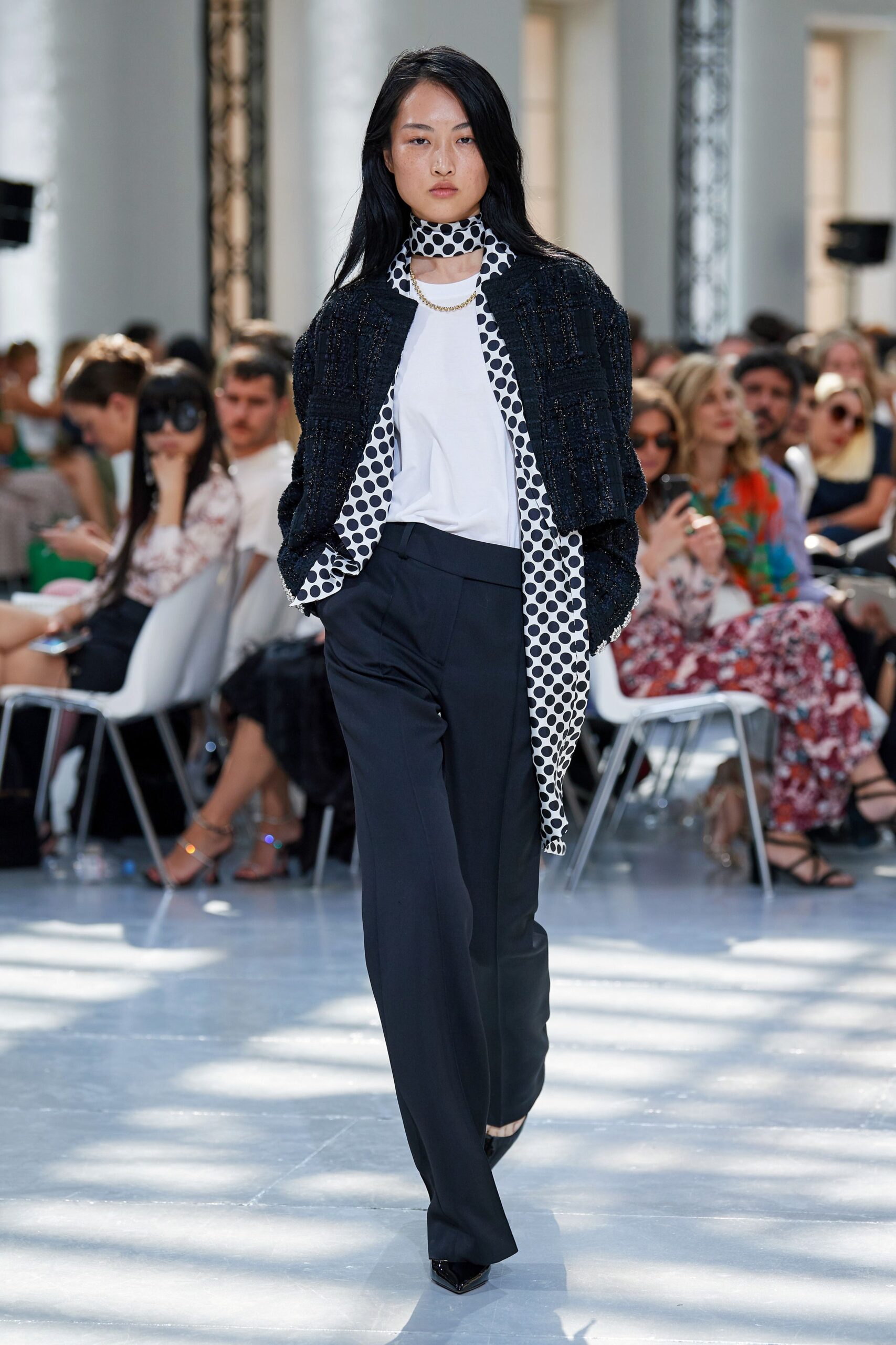 black cotton long-sleeve collared tailored buttoned layered jacket