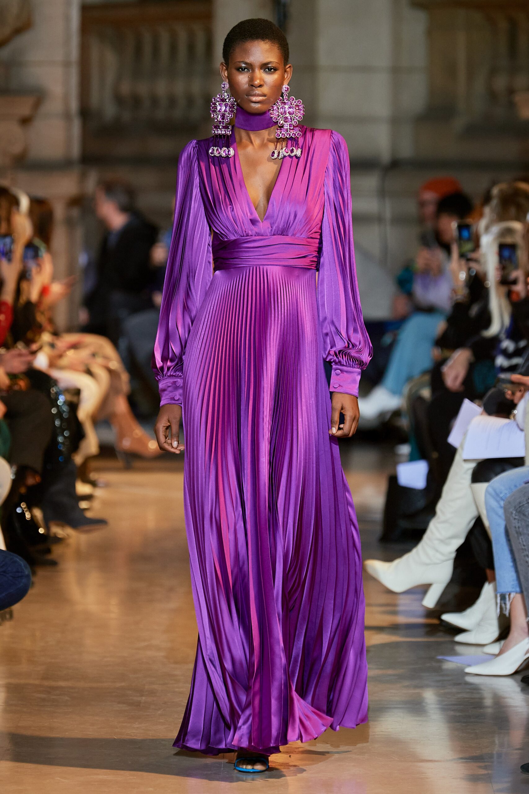 purple silk fitted gown
