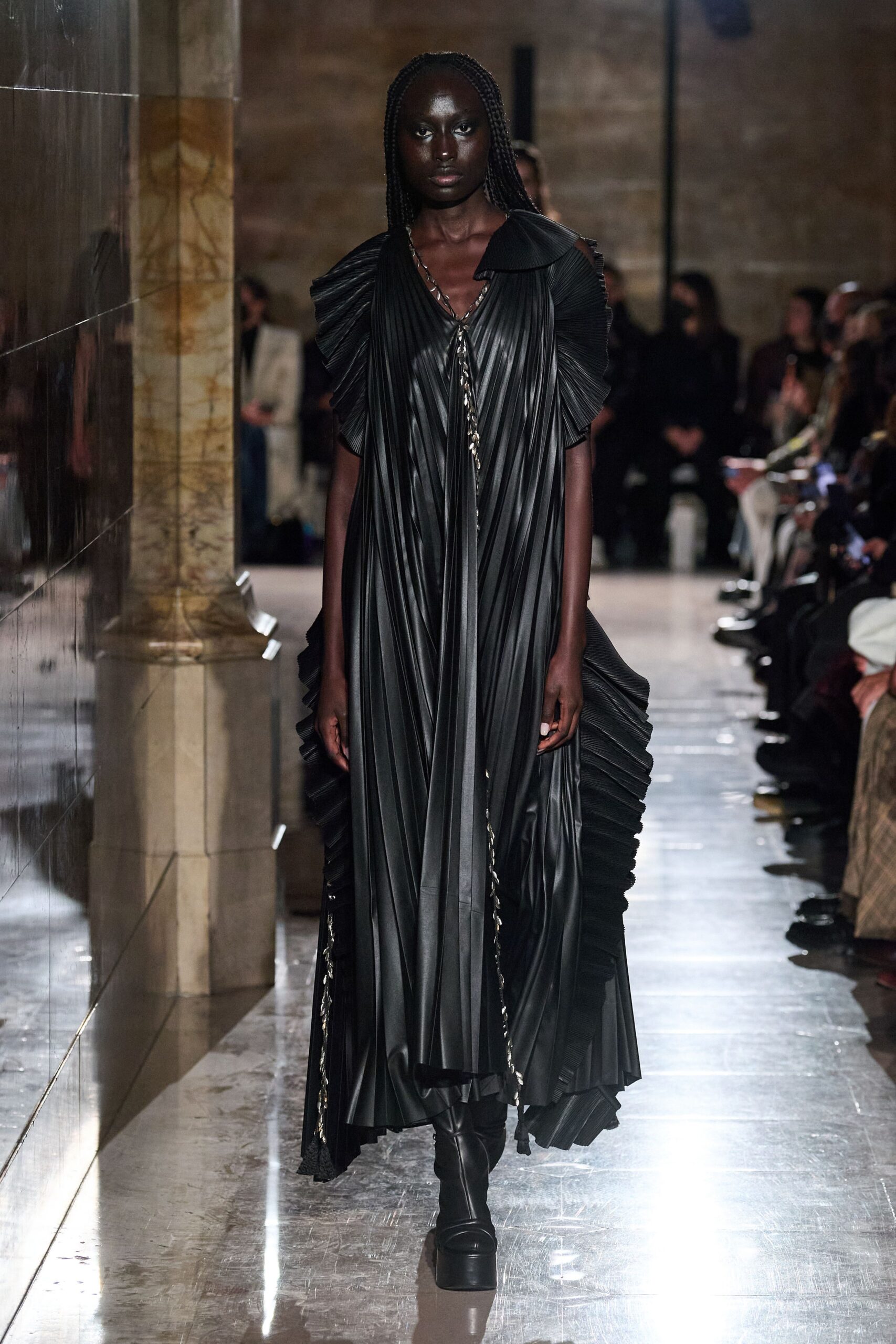 black silk pleated maxi dress