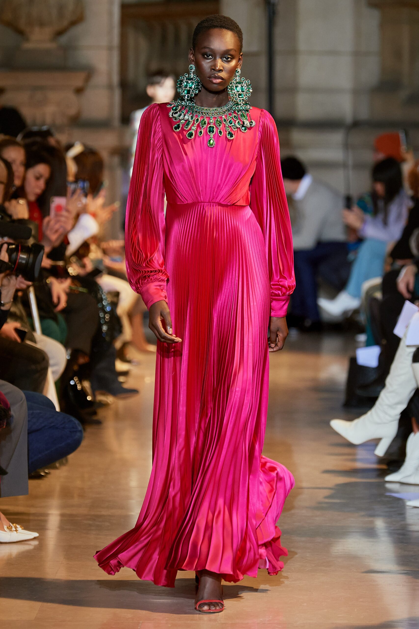 pink silk pleated gown