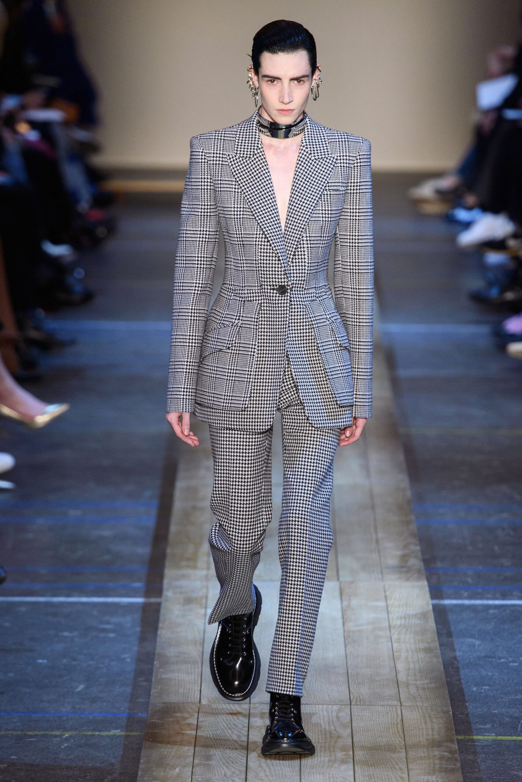 black and white checked tailored suit