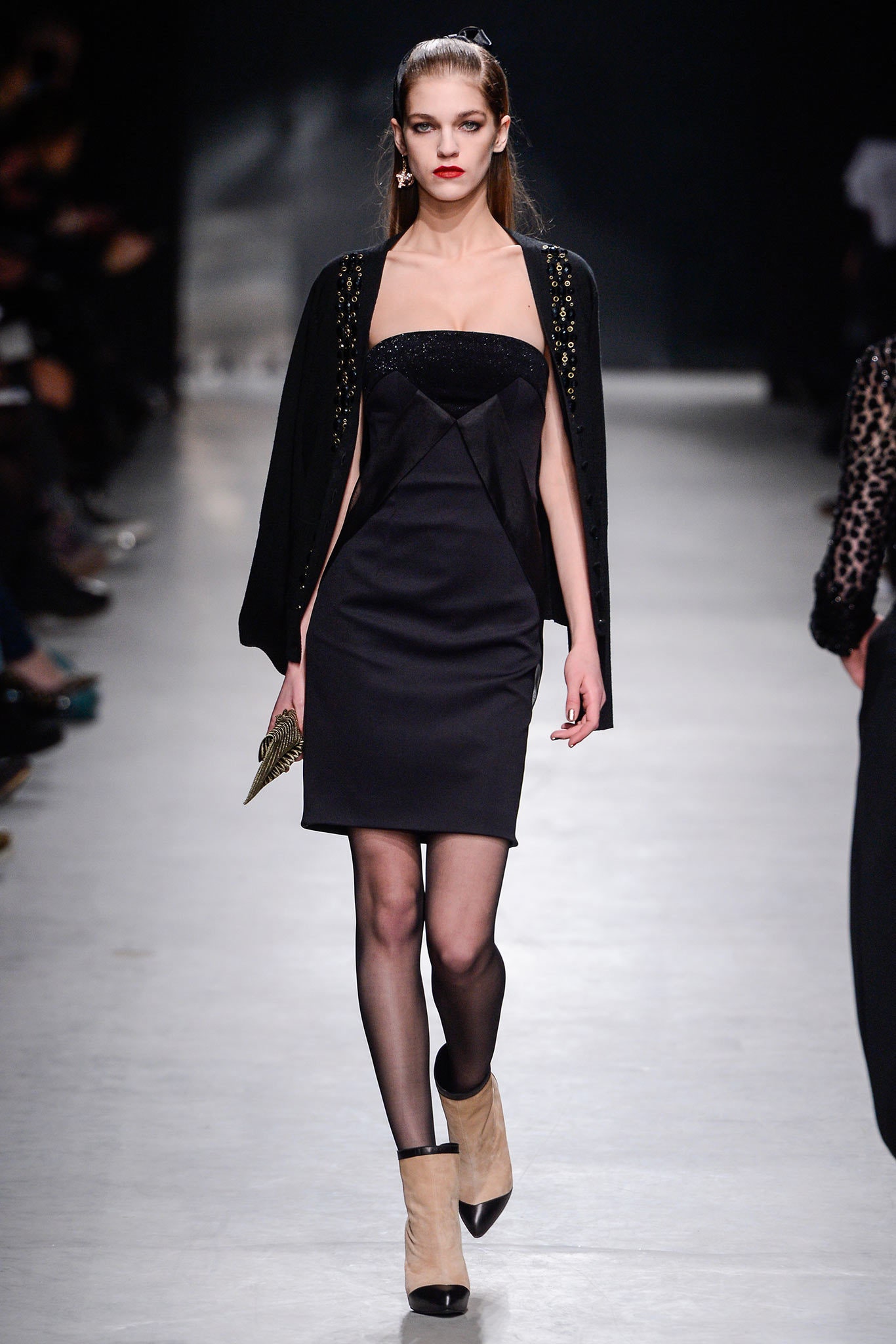 black fitted dress with cape