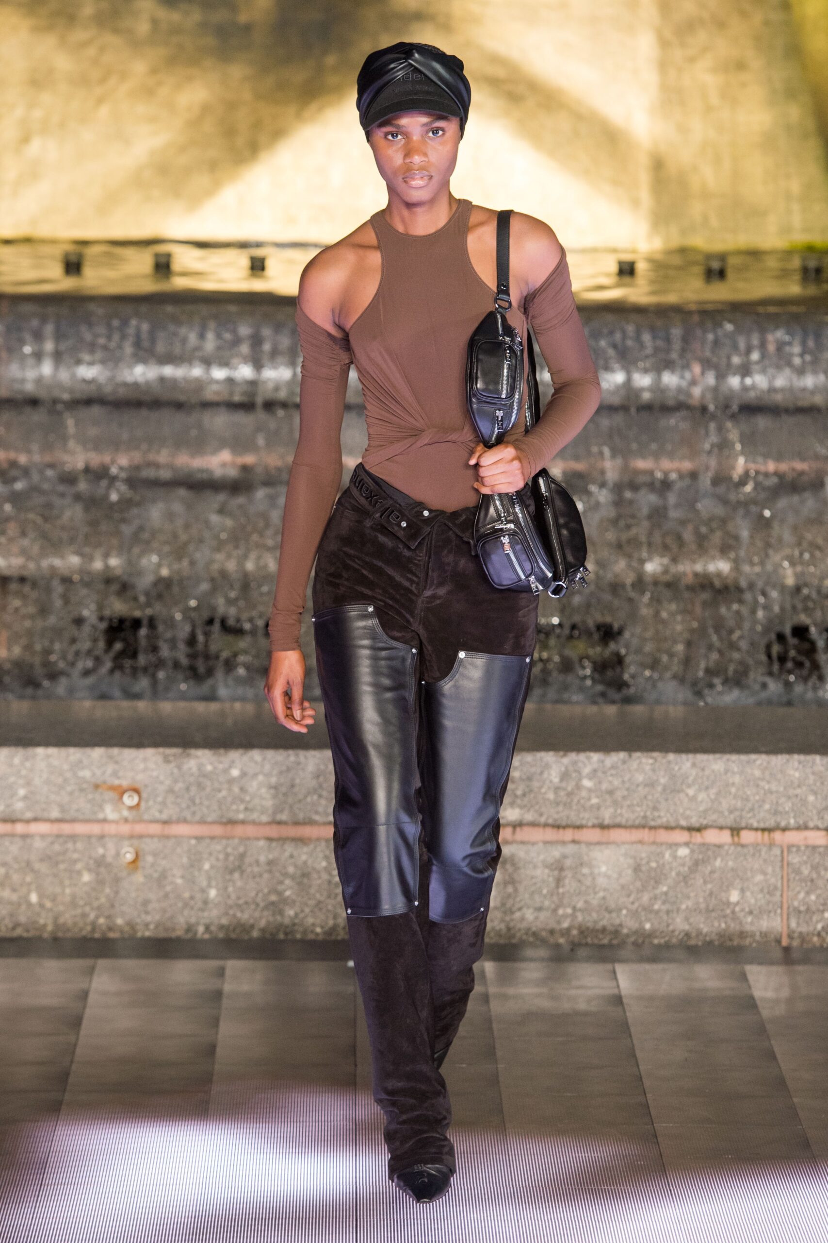 black leather fitted zippered bag