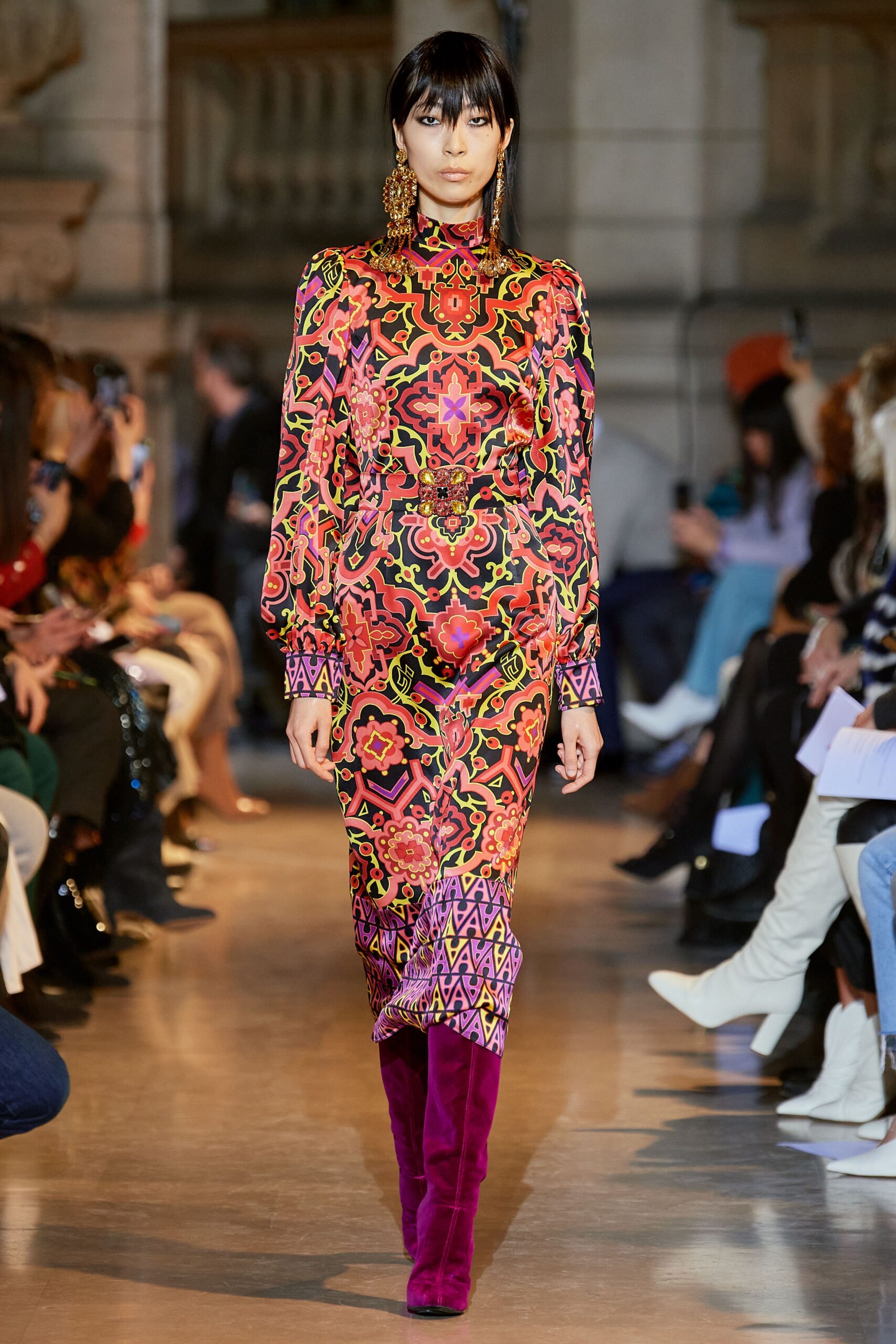 multi-colored printed midi dress