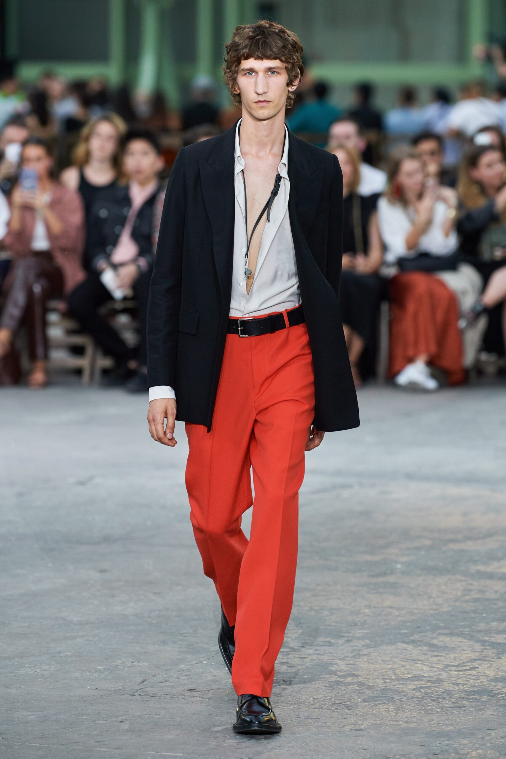 red cotton slim straight-leg pants
