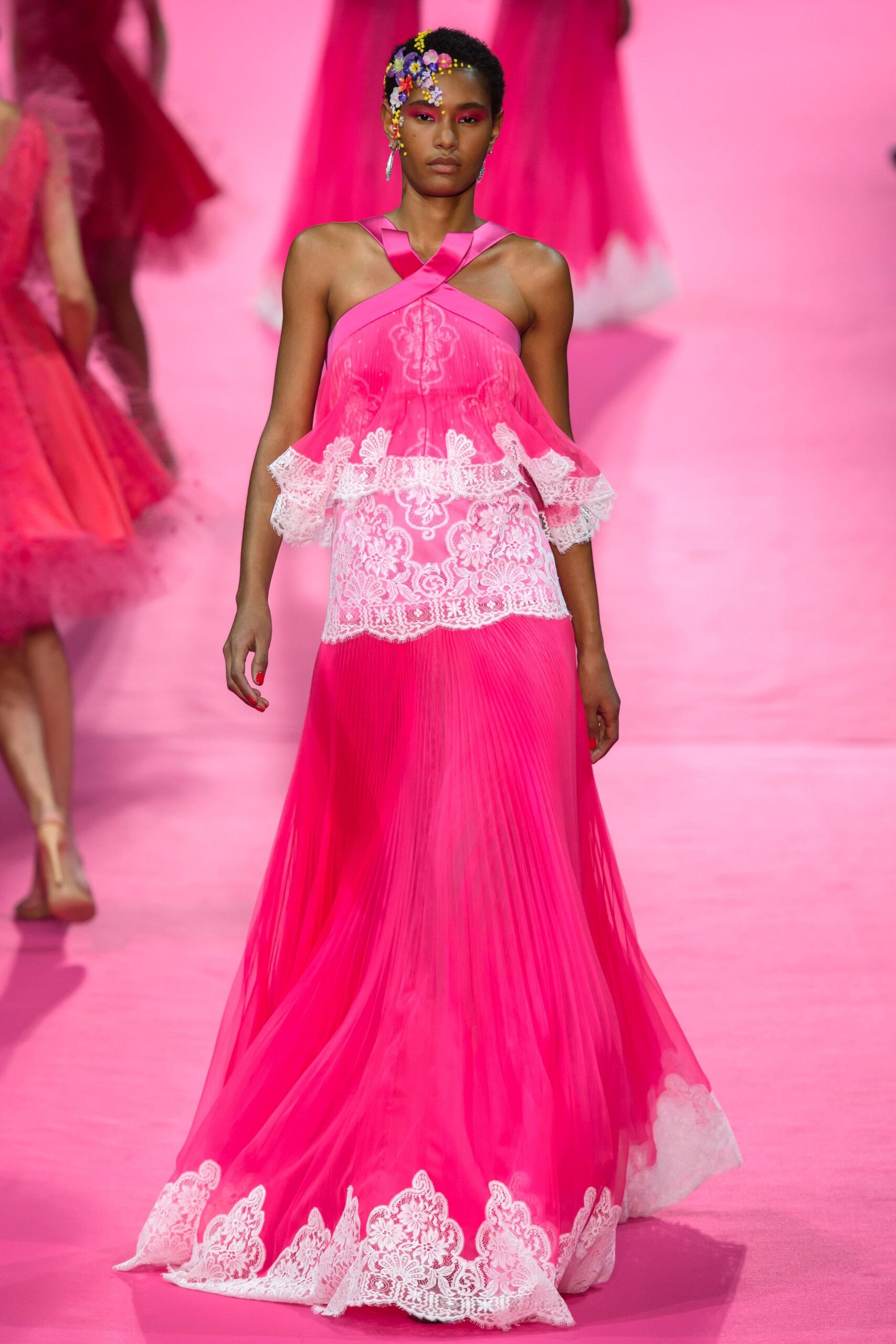 pink chiffon halter gown