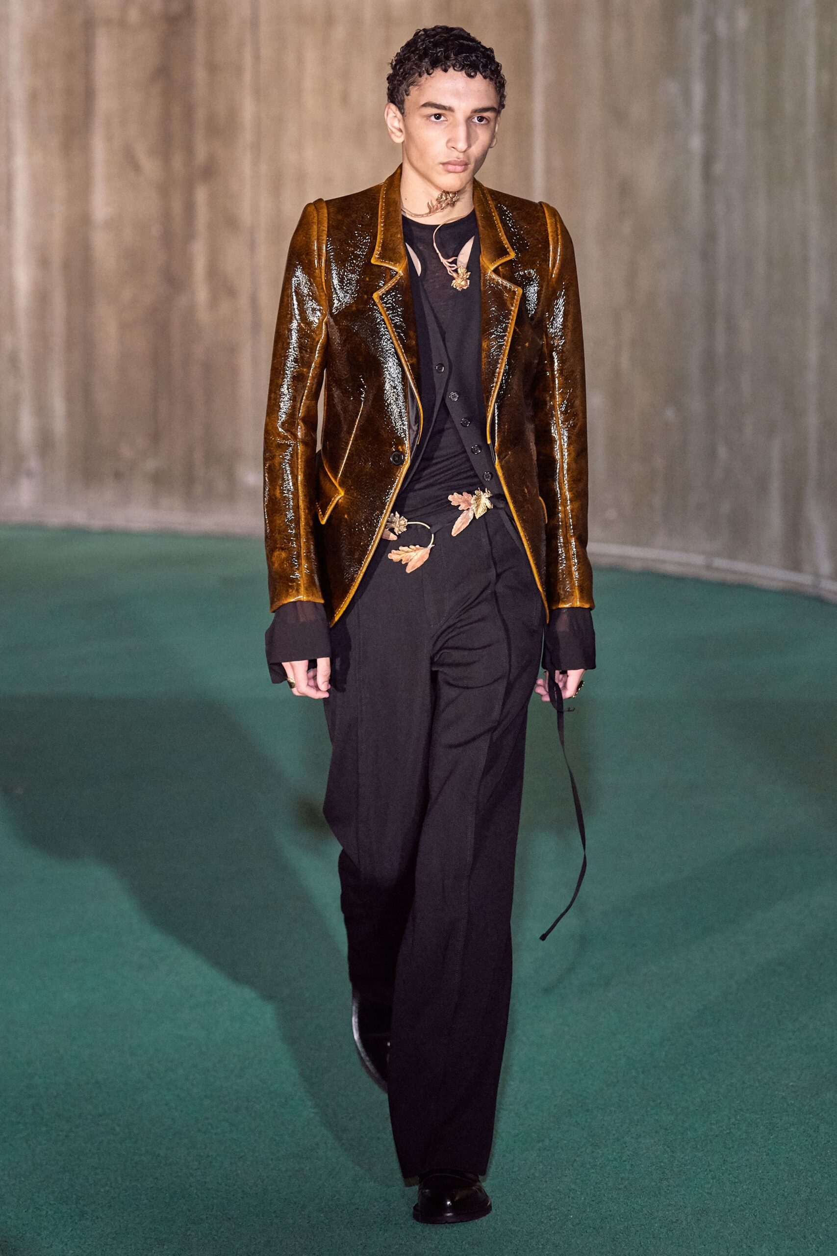 brown leather tailored blazer