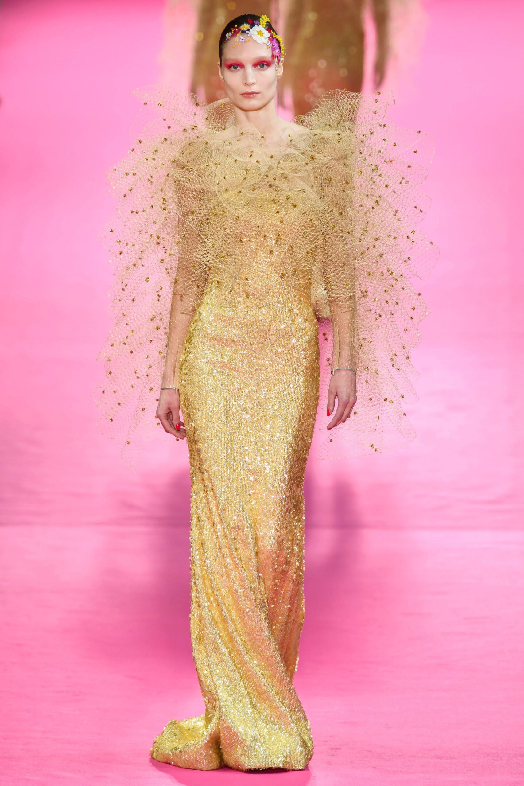fitted yellow sequined gown