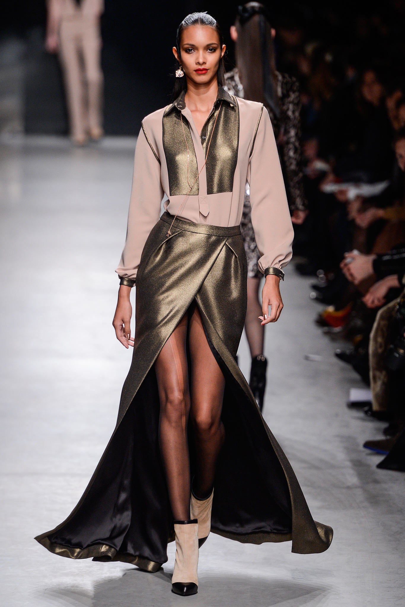 gold and black midi dress