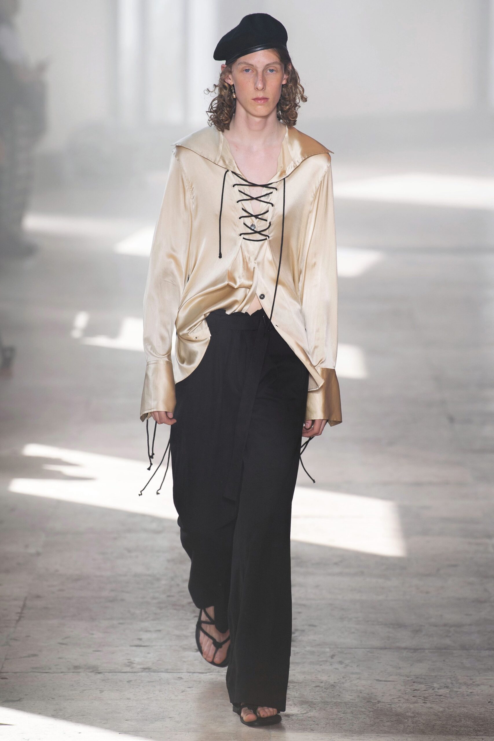 beige silk long-sleeve collared relaxed zippered shirt