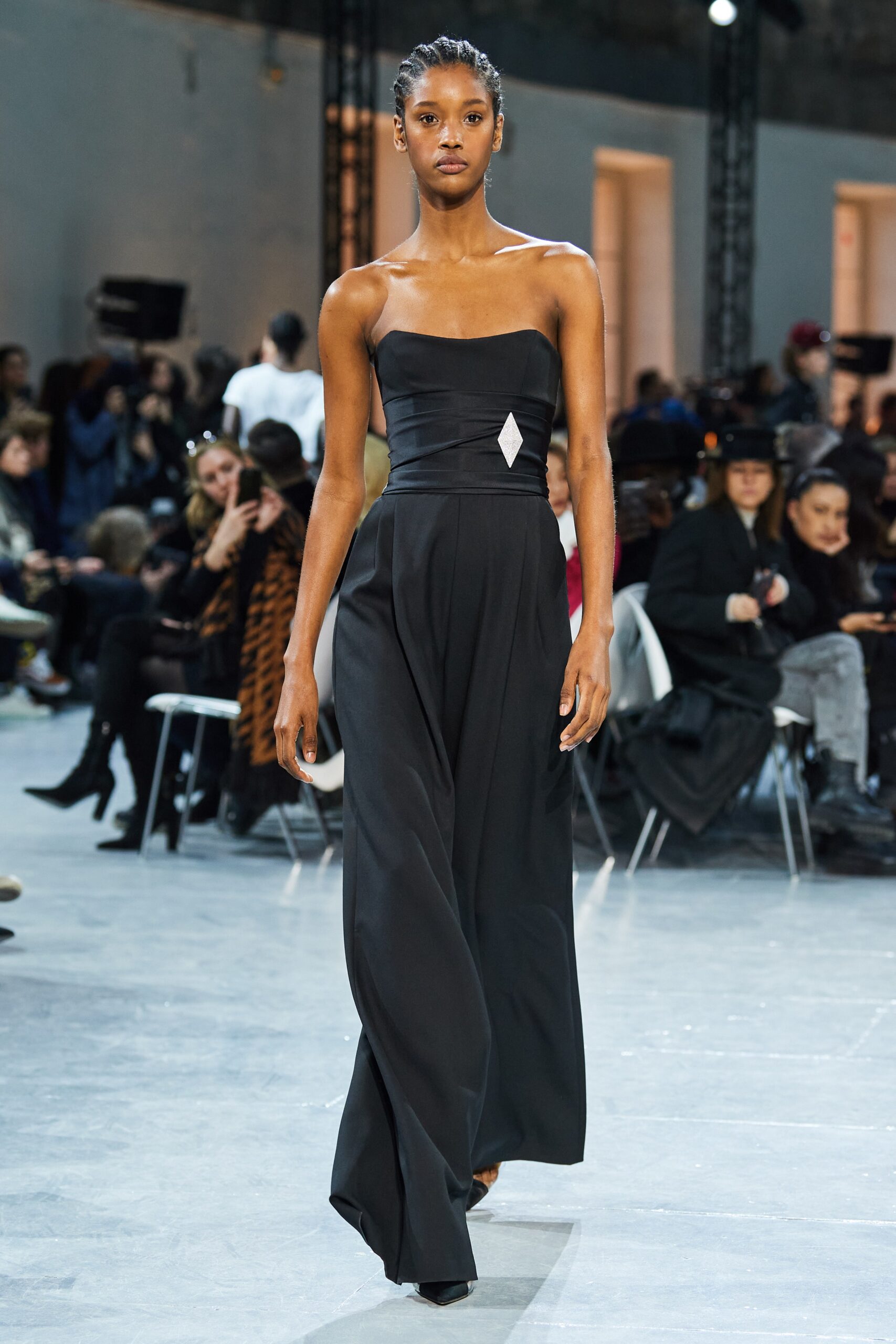 black silk strapless jumpsuit
