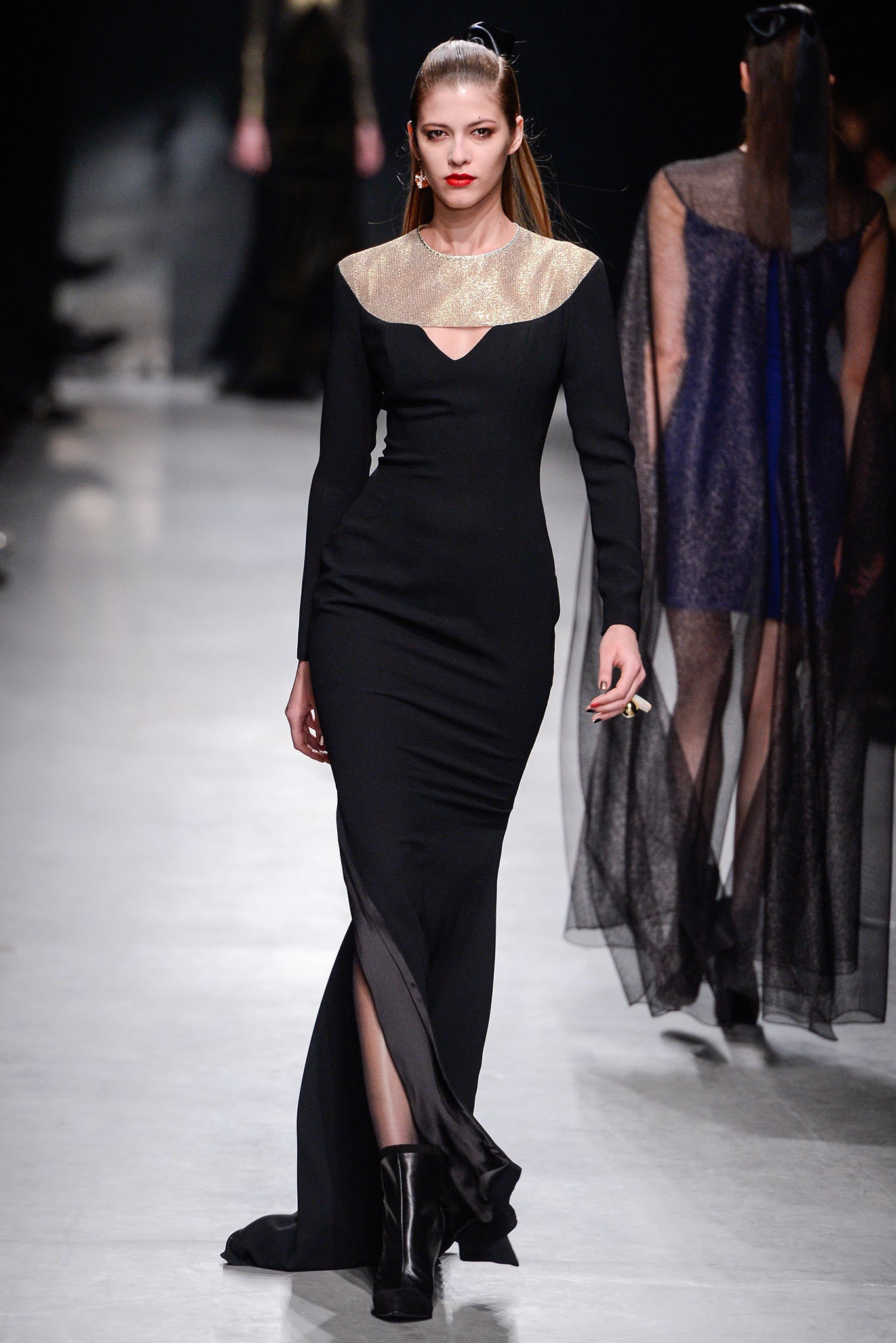 black silk fitted gown