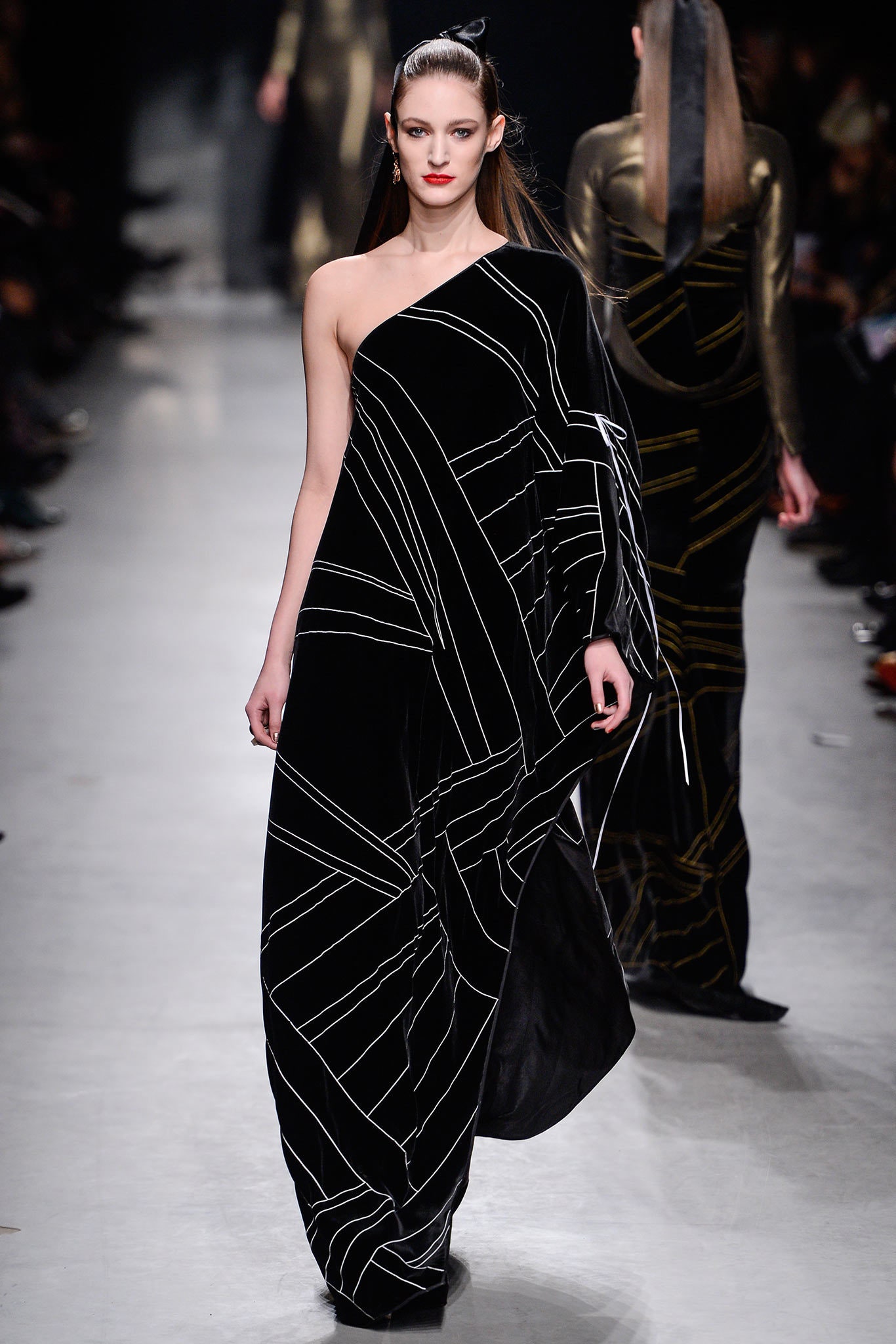 black velvet asymmetric gown