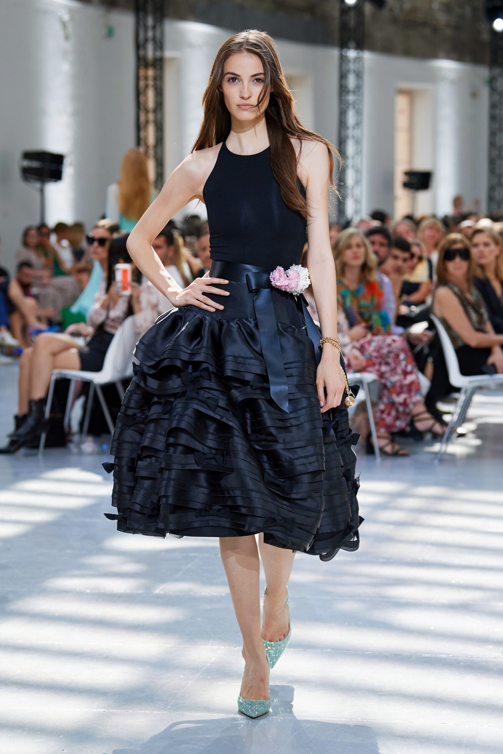 black silk sleeveless dress