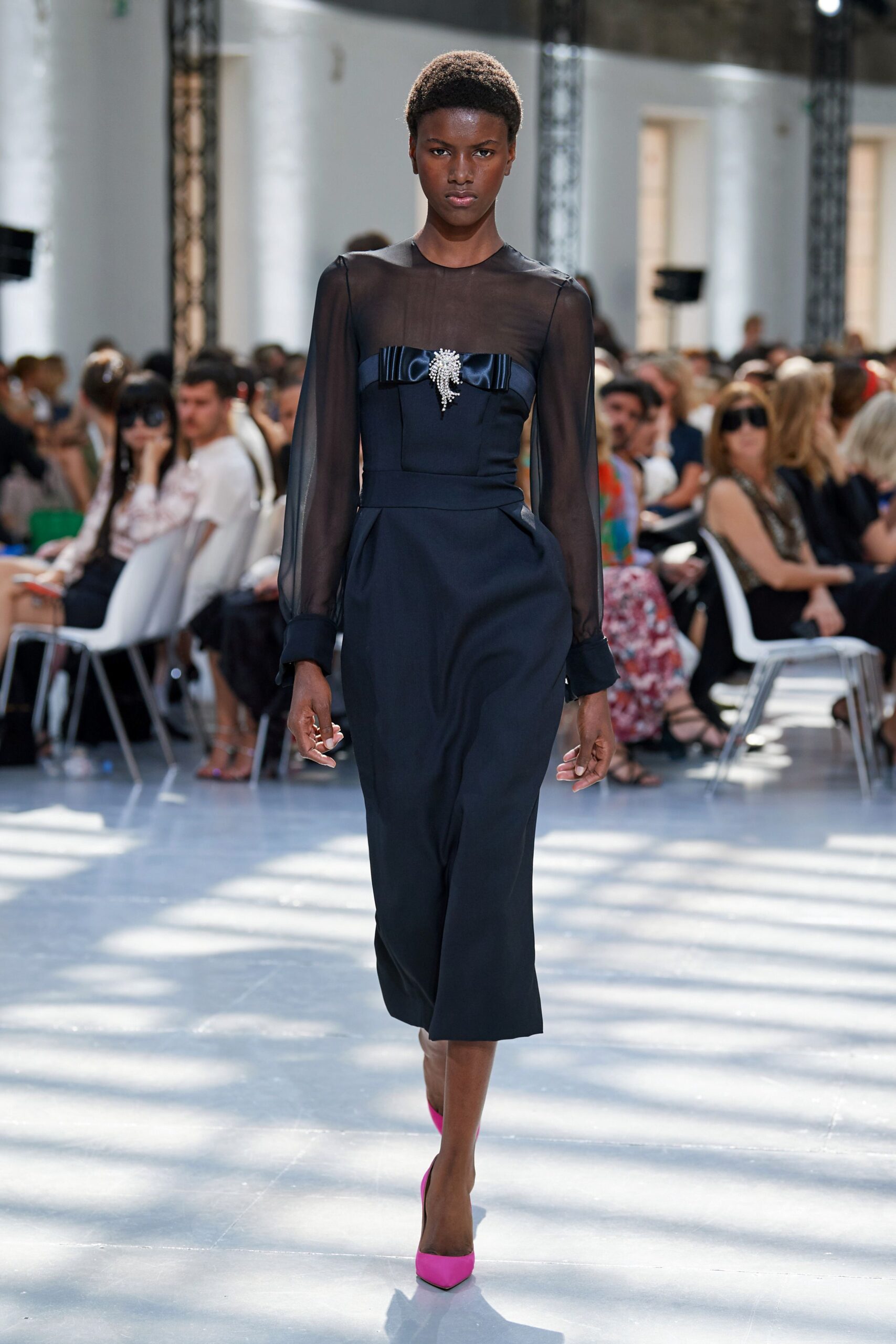black silk fitted midi dress