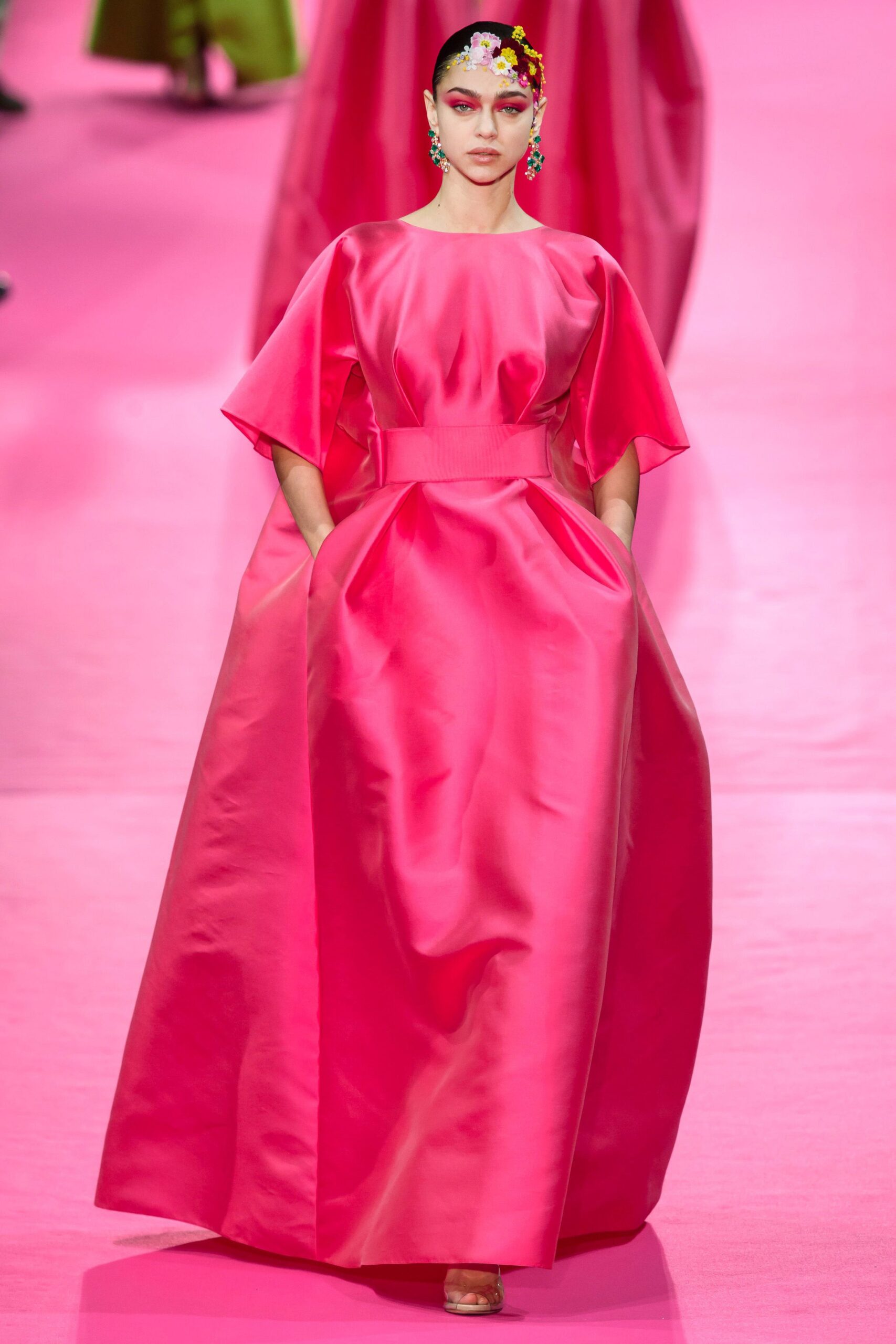 pink silk short-sleeve gown