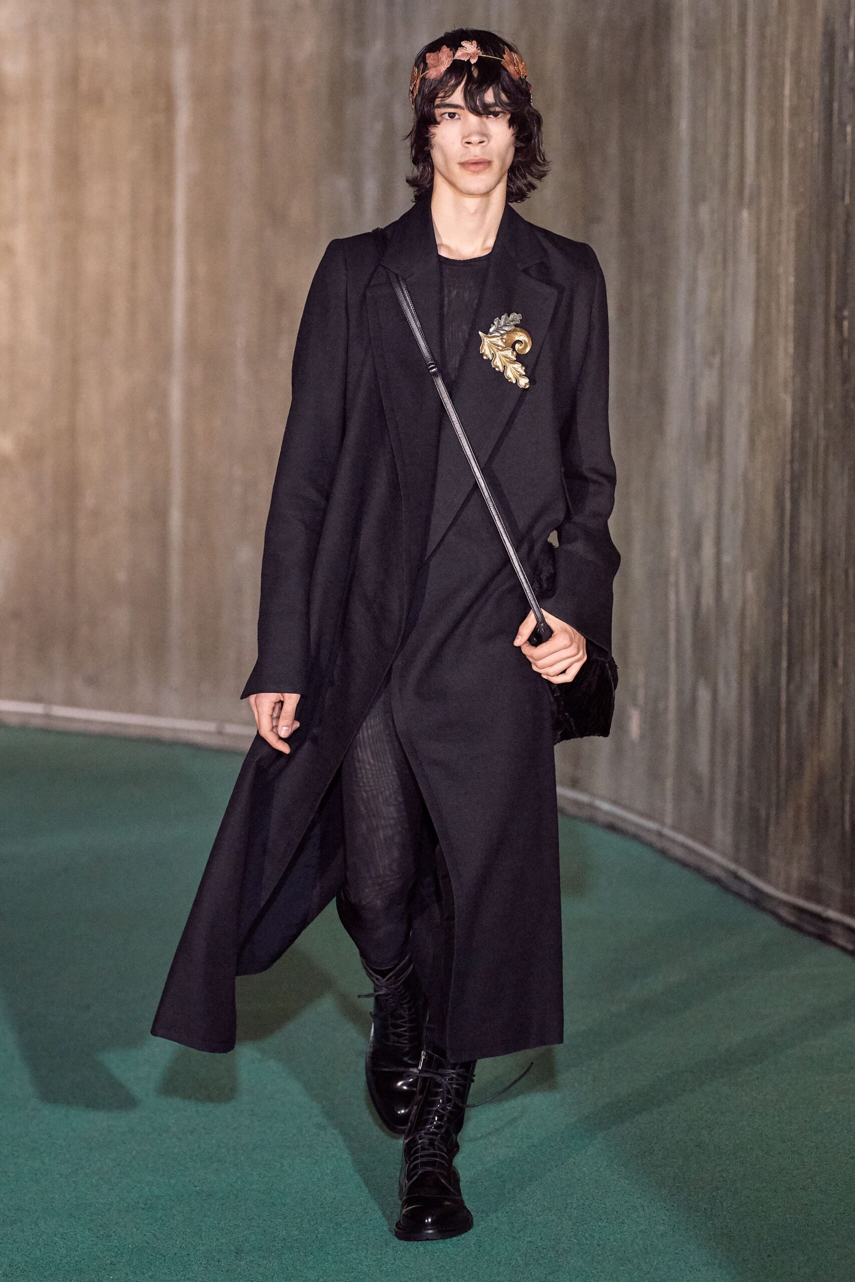 black wool coat with slim pants