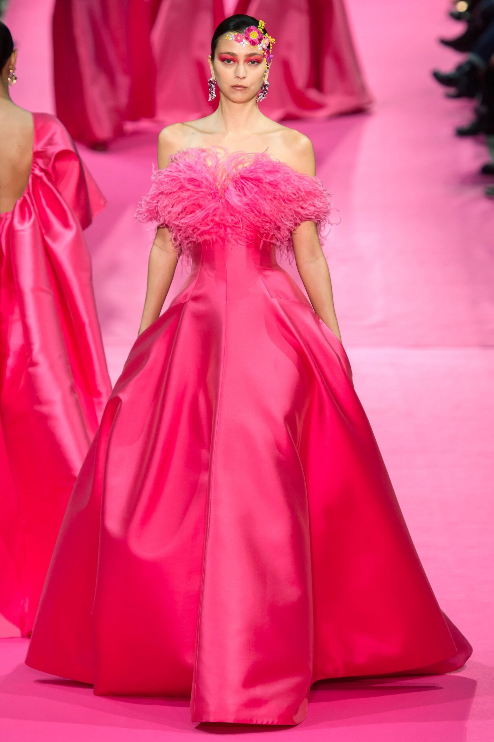 pink silk strapless gown