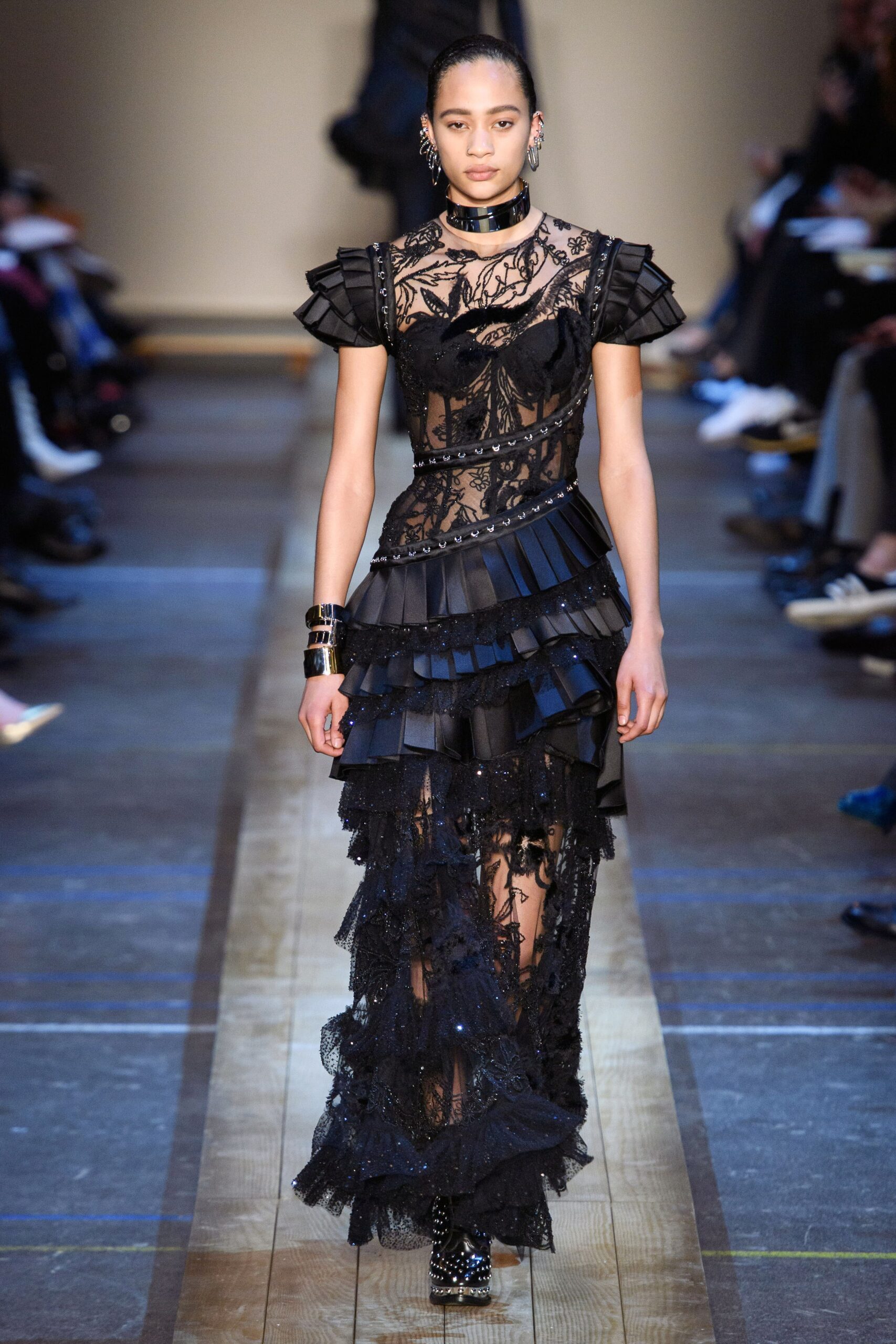black lace embroidered maxi dress