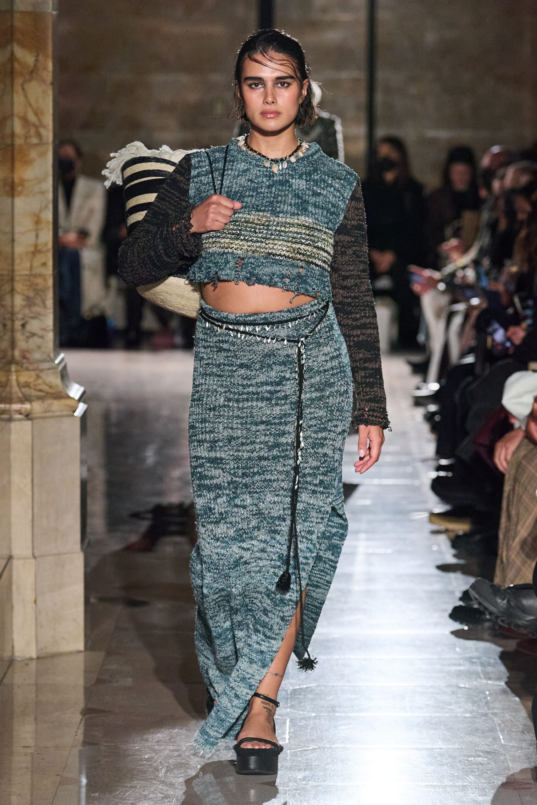 blue cotton crop-top and midi skirt