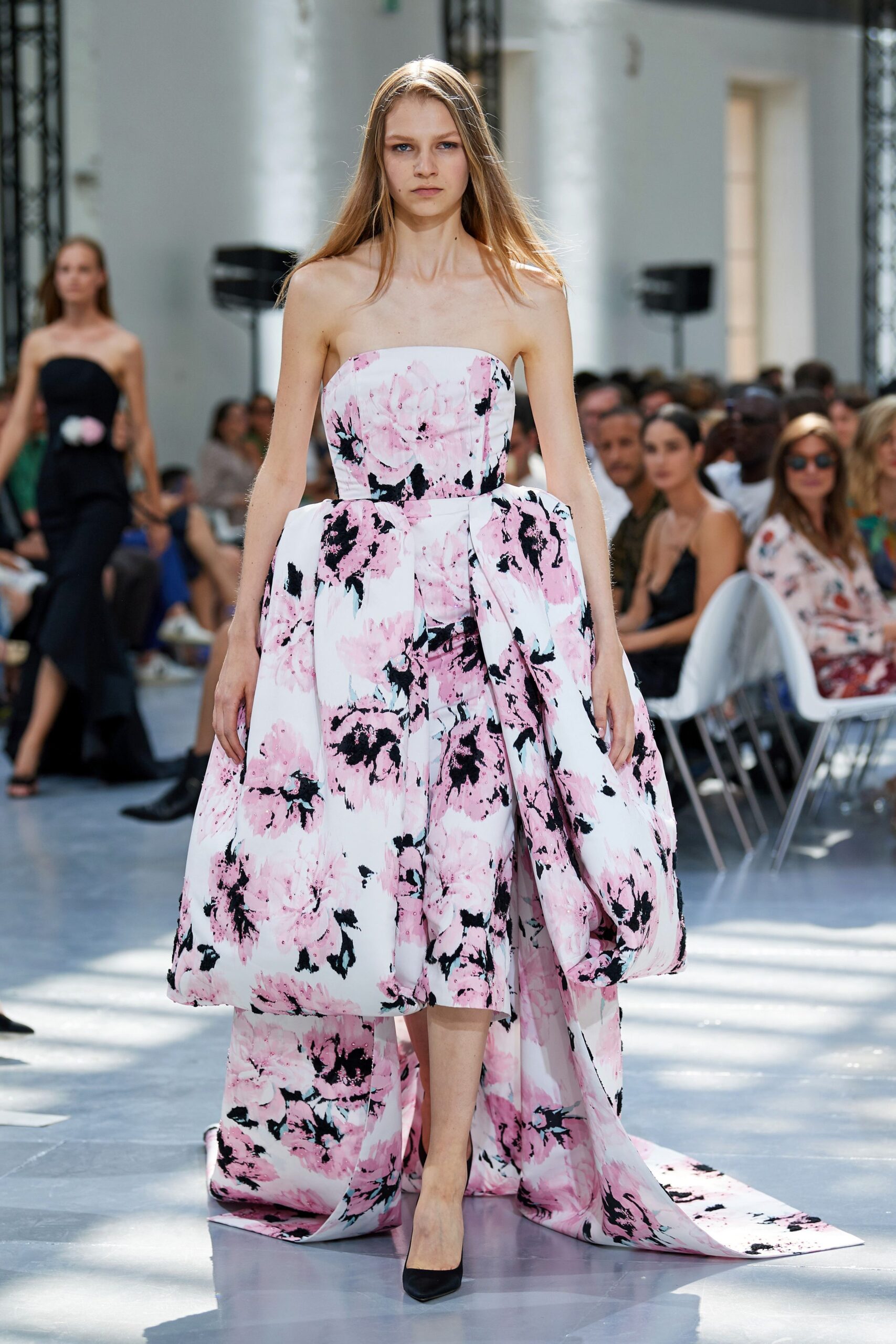 pink and white floral gown