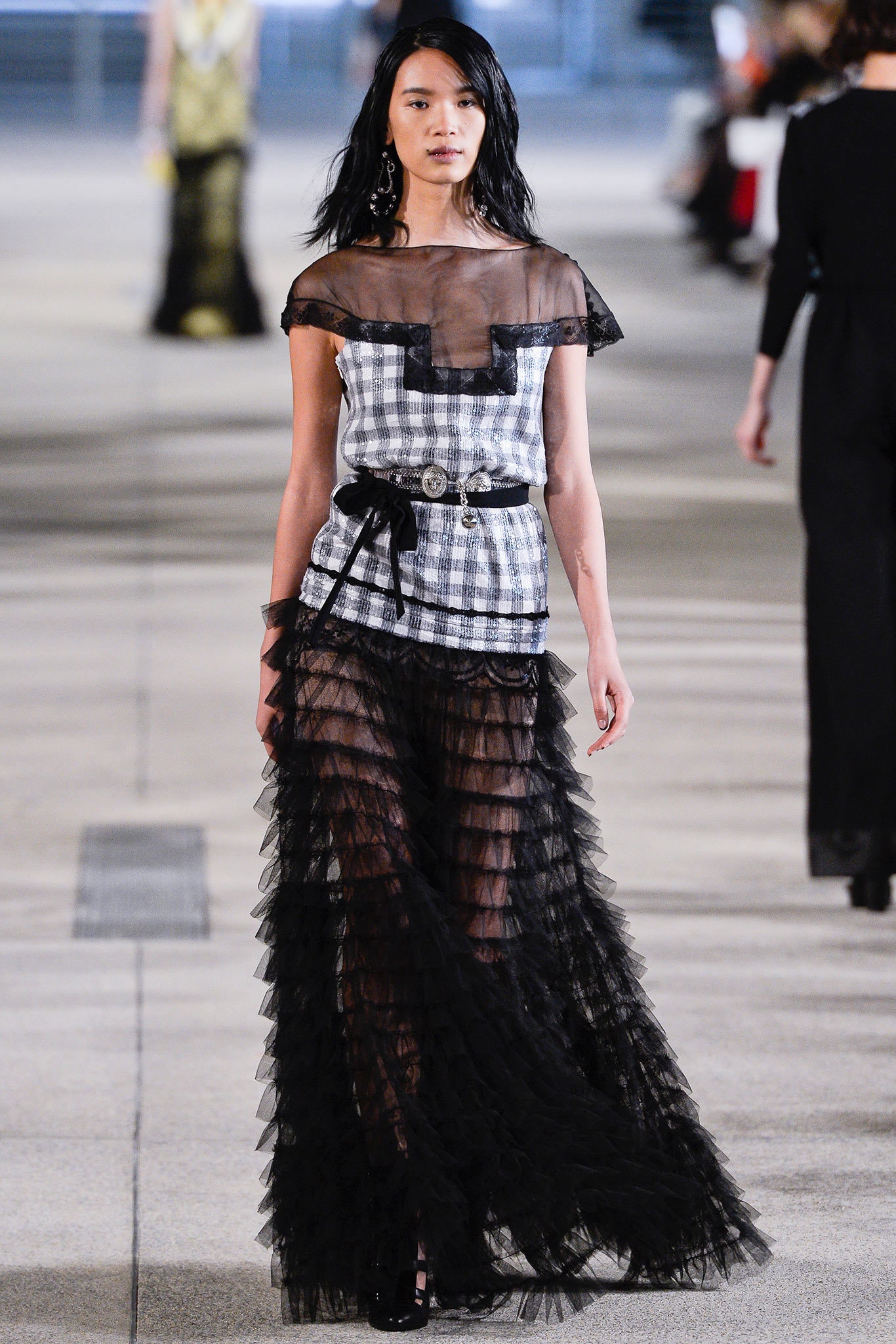 black and white pleated maxi dress