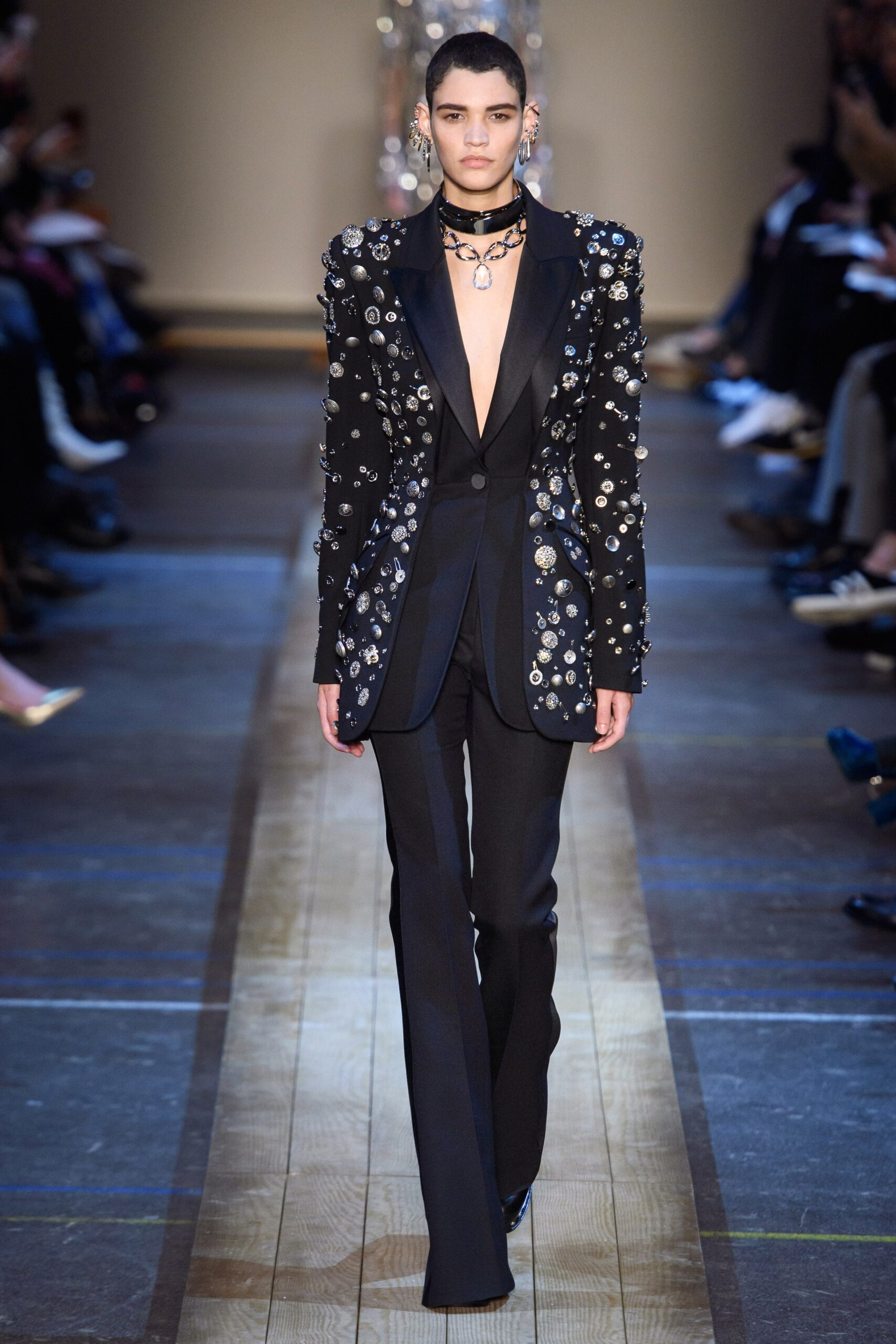 black tailored blazer and pants