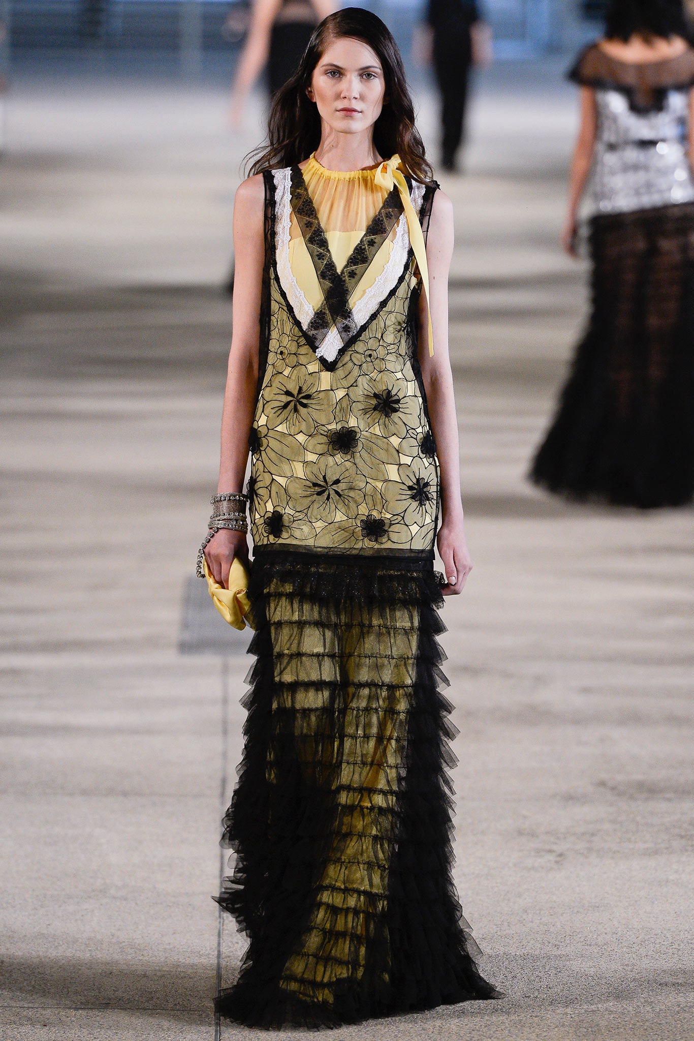 yellow and black embroidered gown