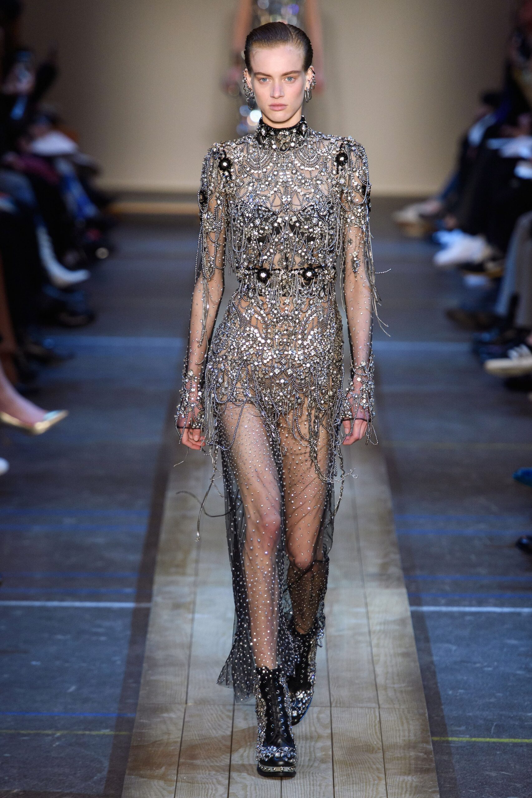 black sheer beaded gown