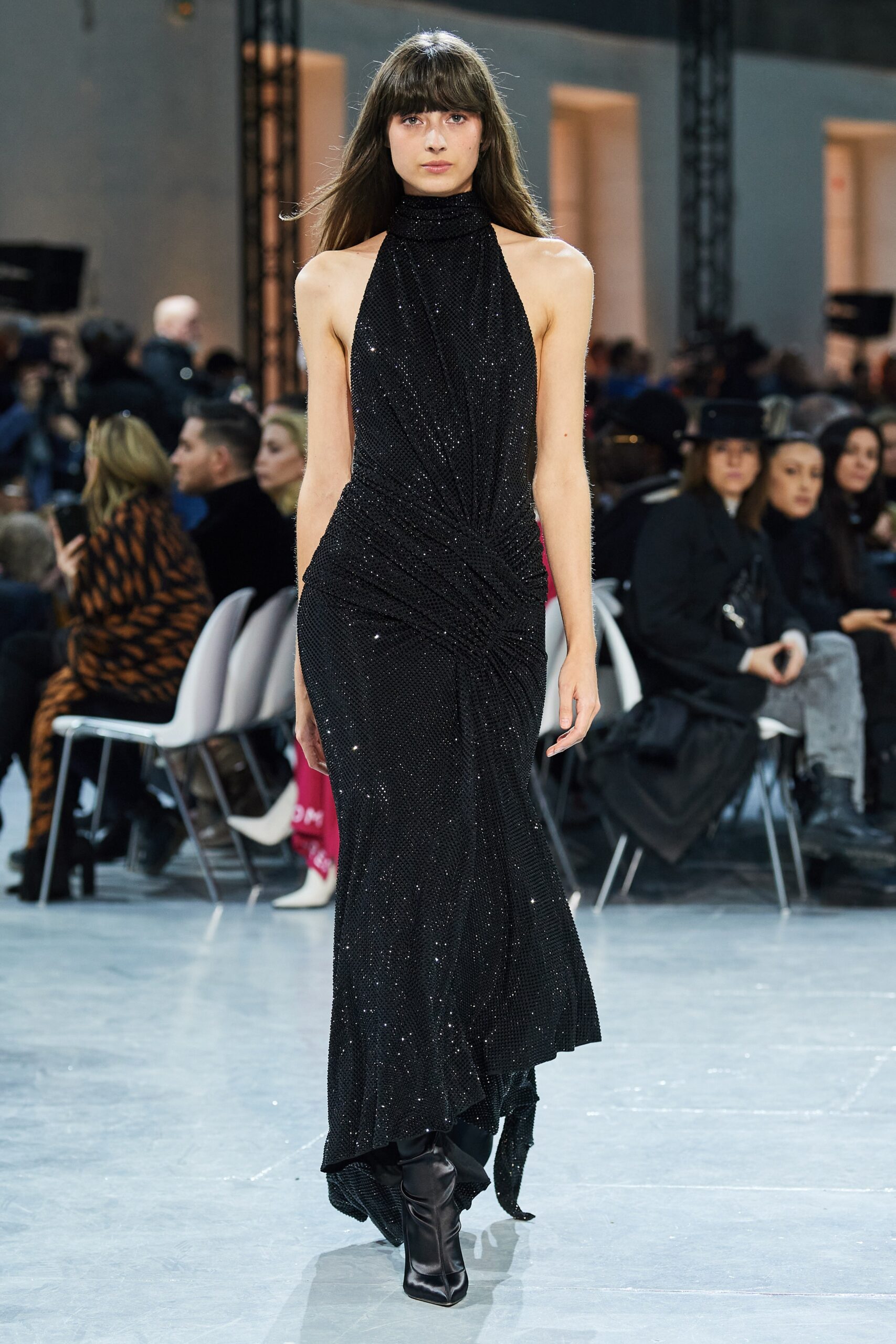 black fitted silk gown