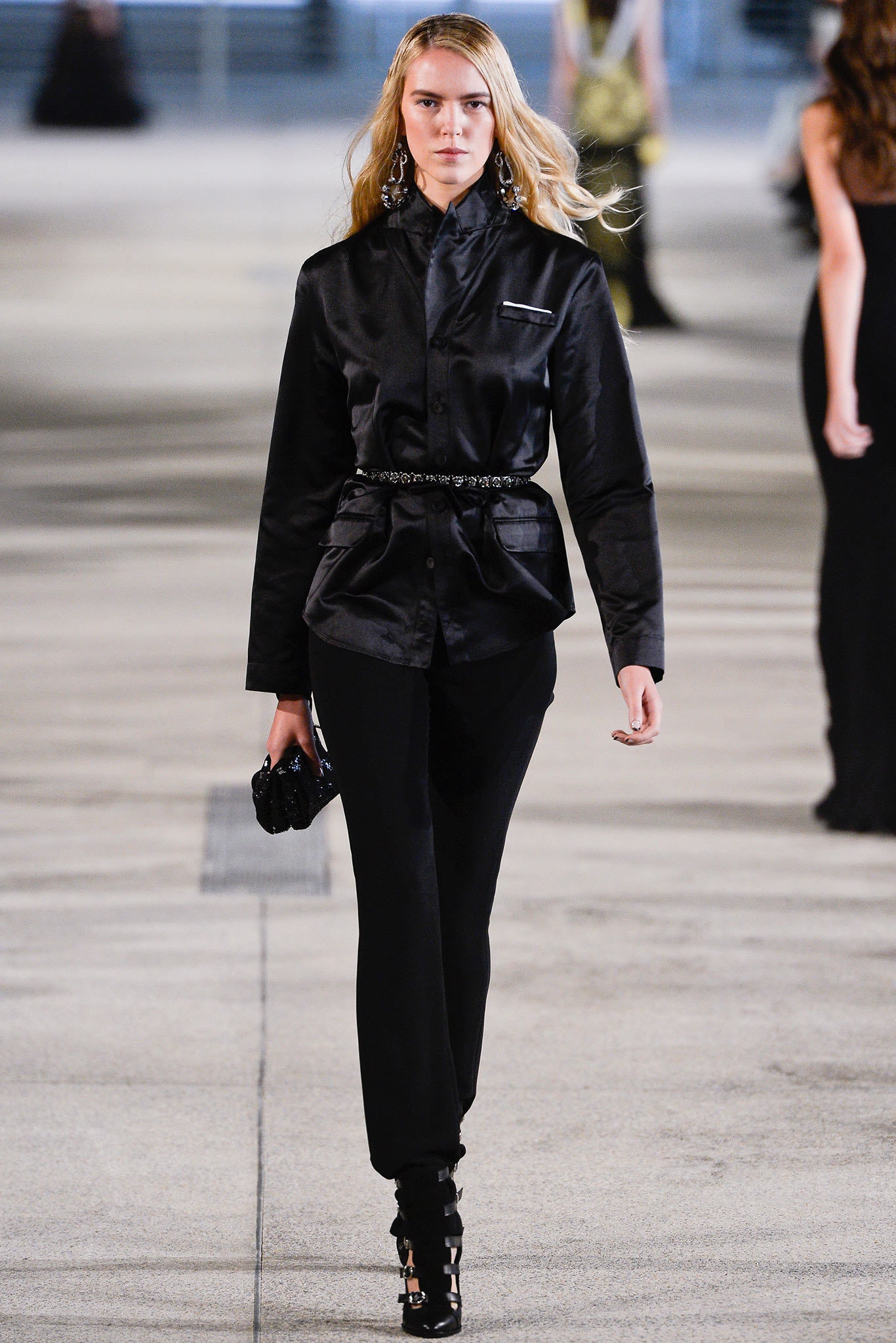 black silk fitted shirt and pants