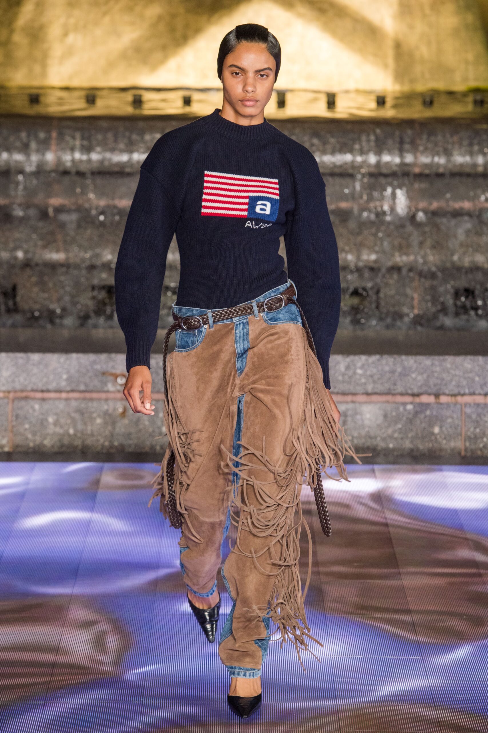 brown suede relaxed fringed pants
