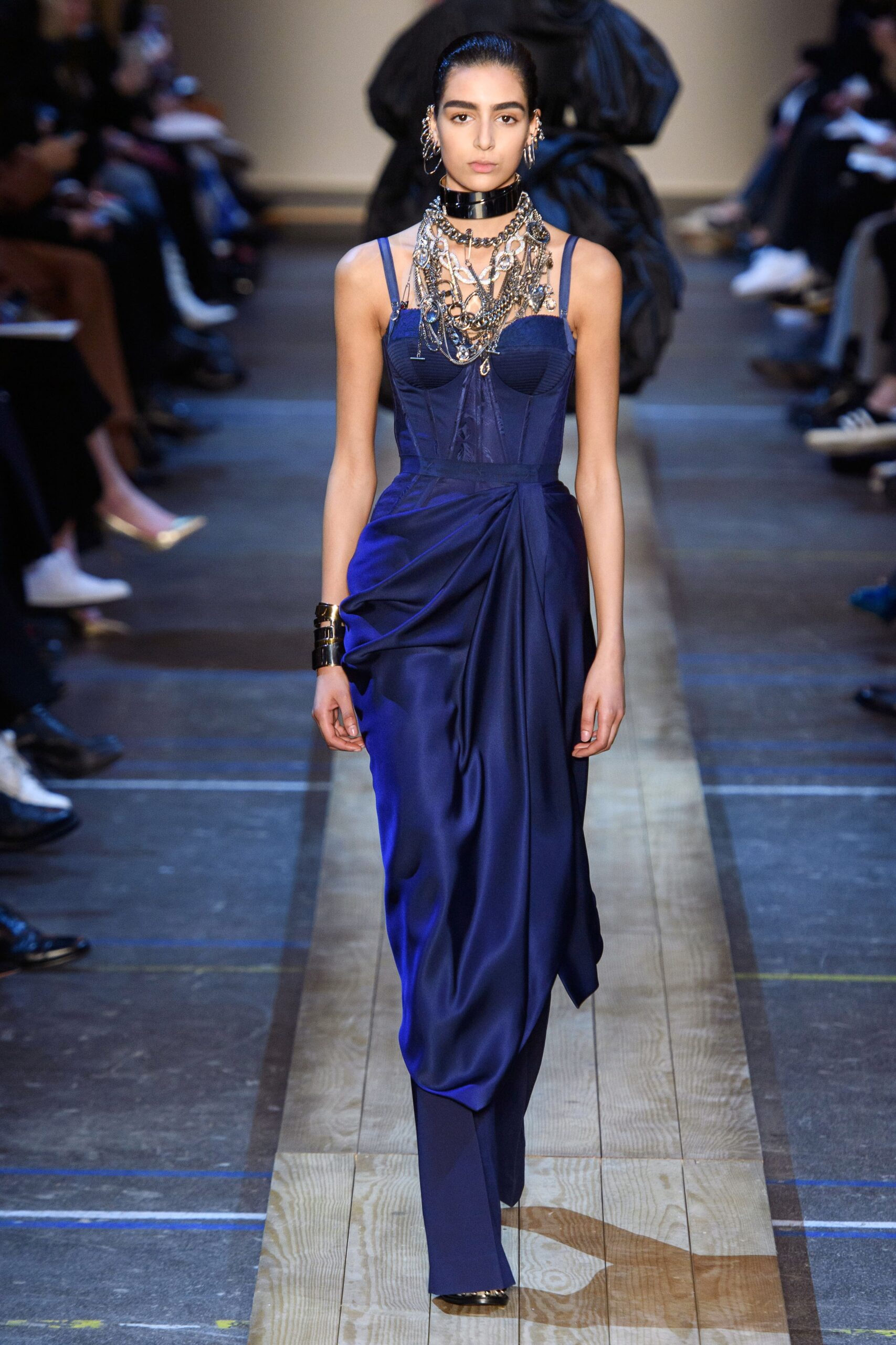 blue silk fitted jumpsuit