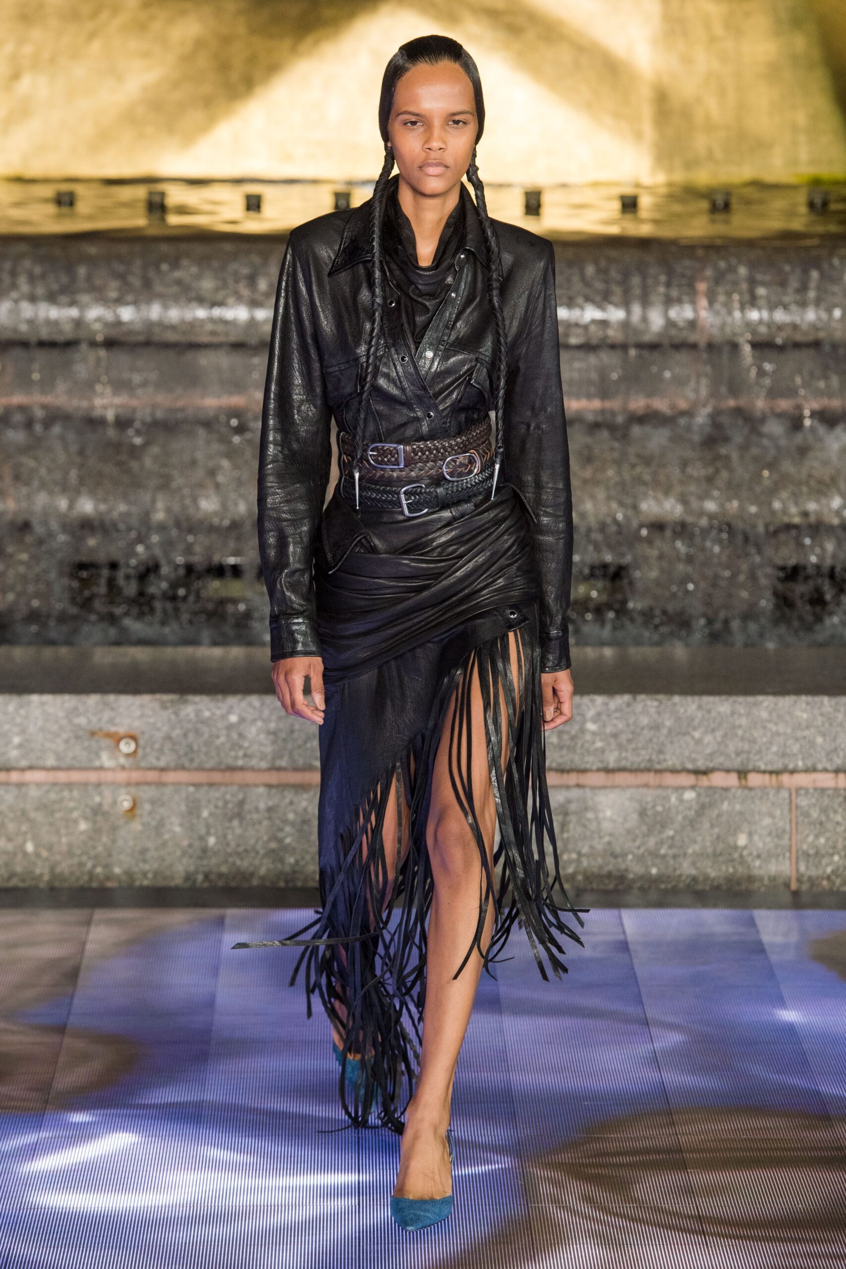 black leather fringed dress
