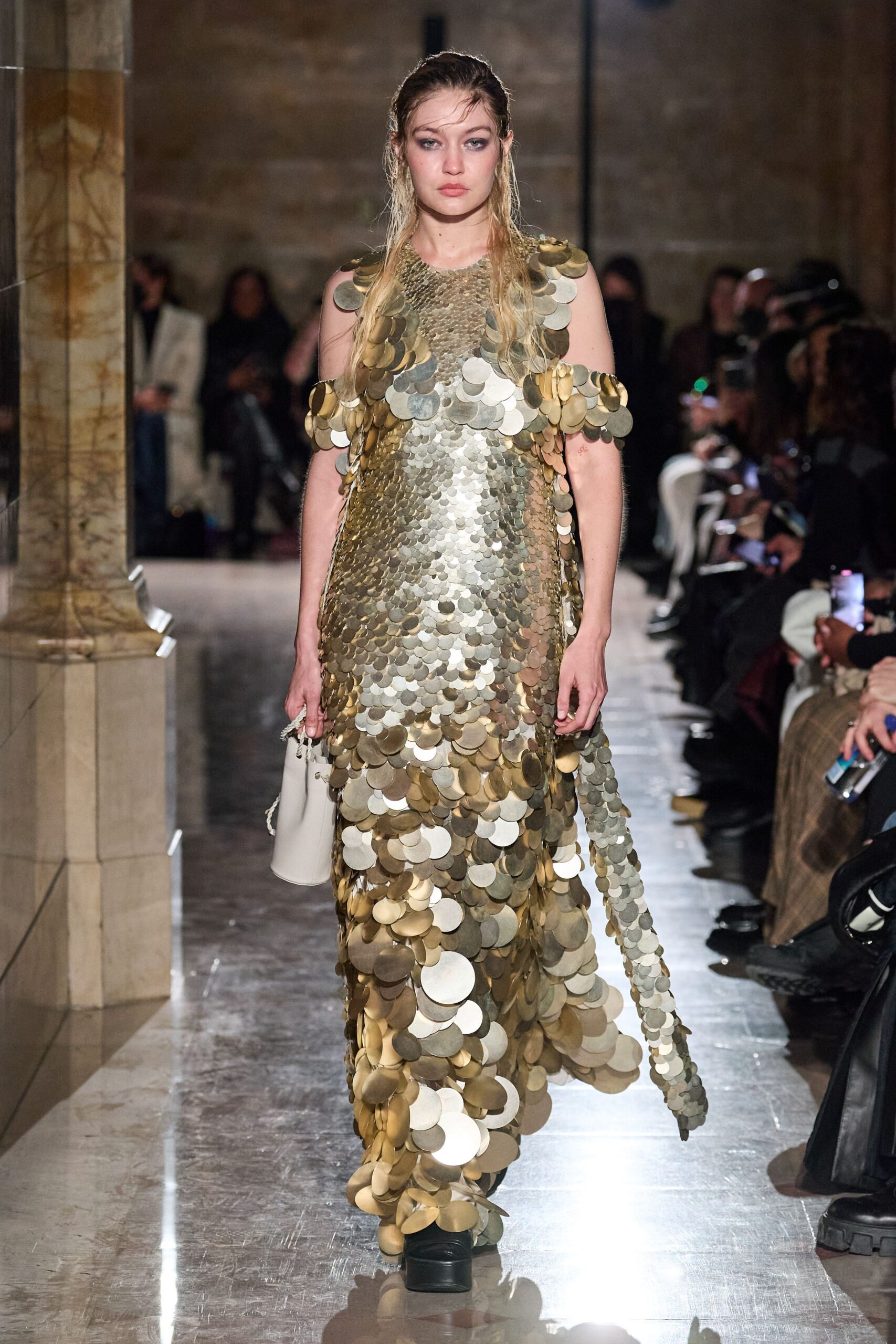 gold metallic sleeveless dress