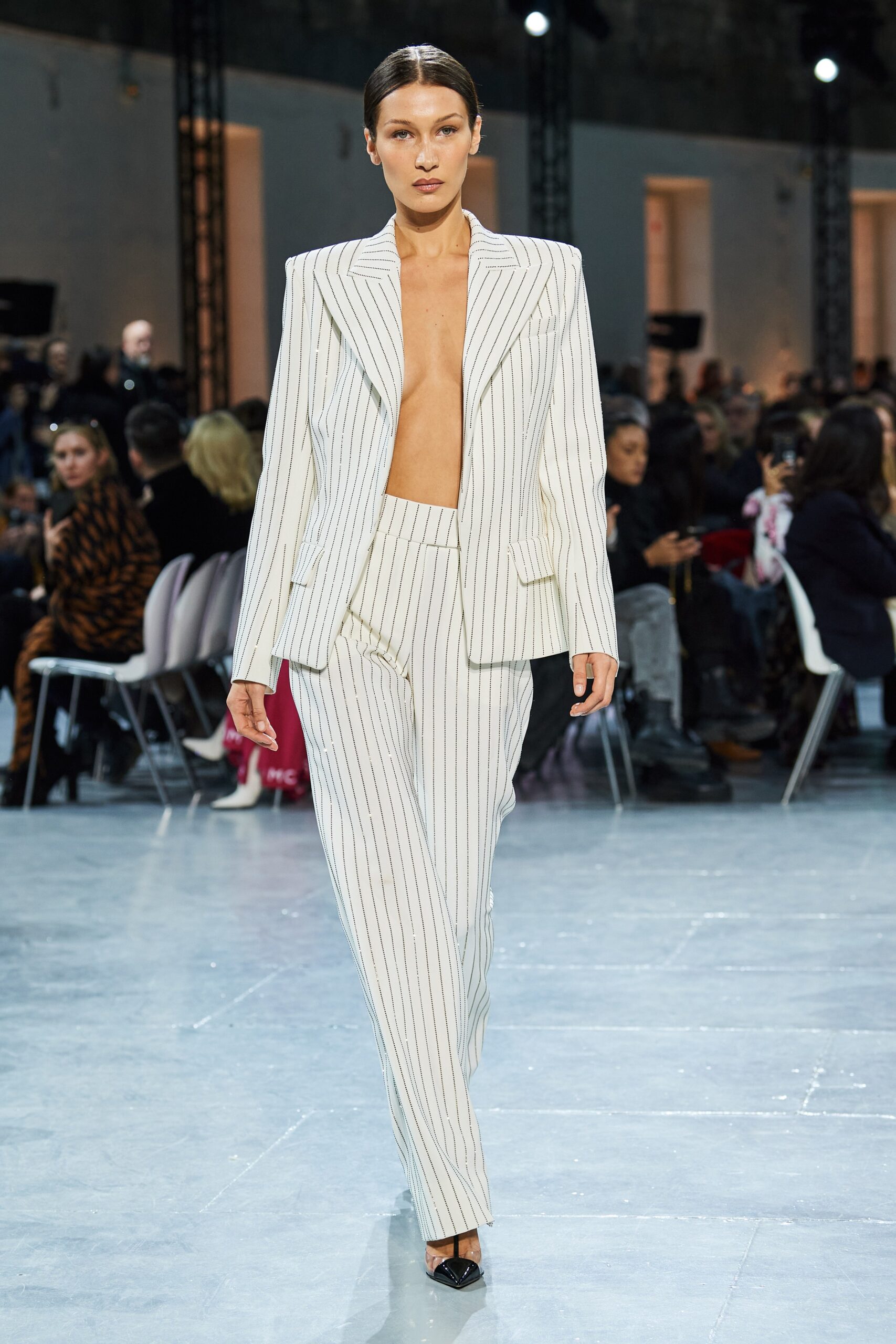 tailored striped white suit