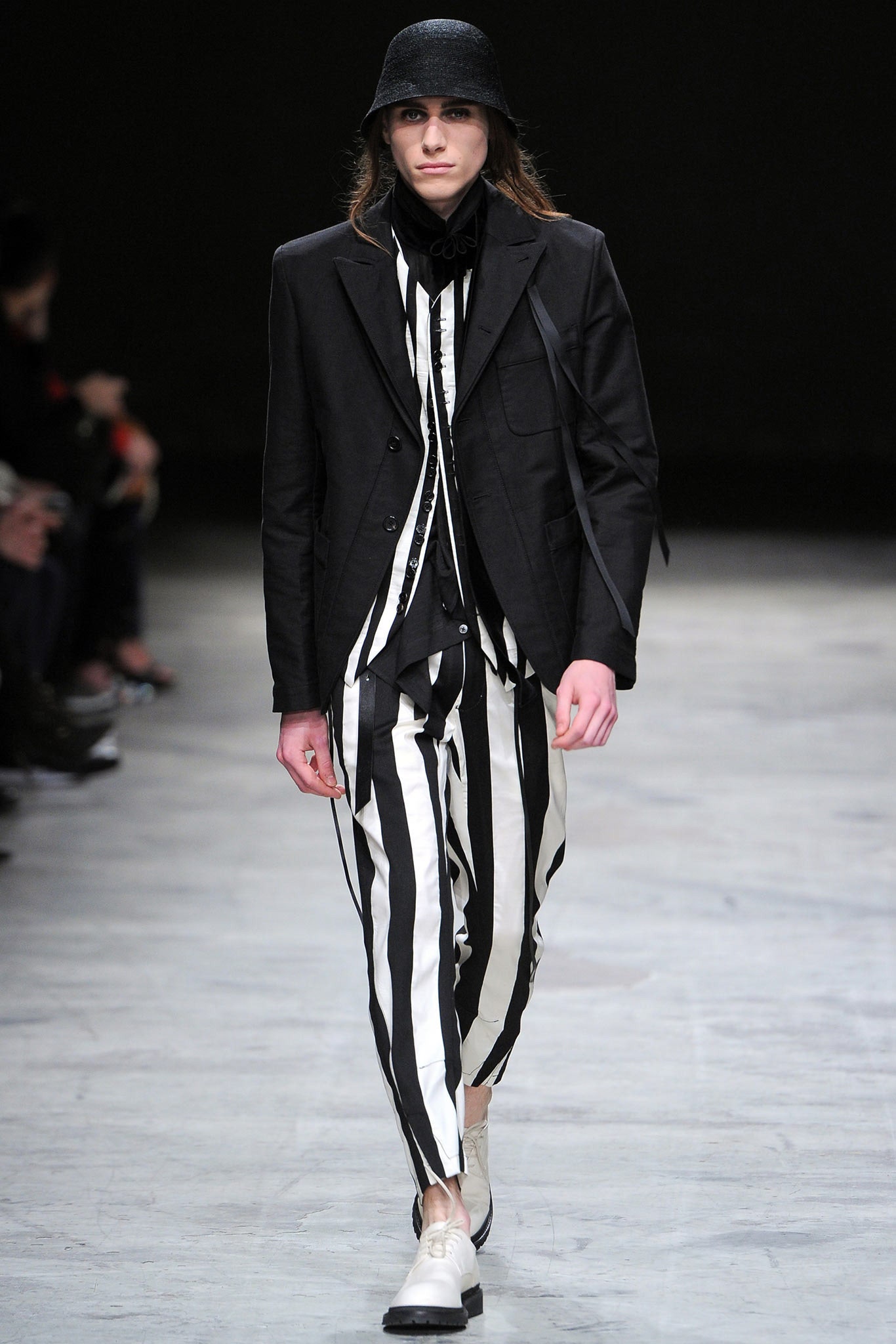 black and white striped suit