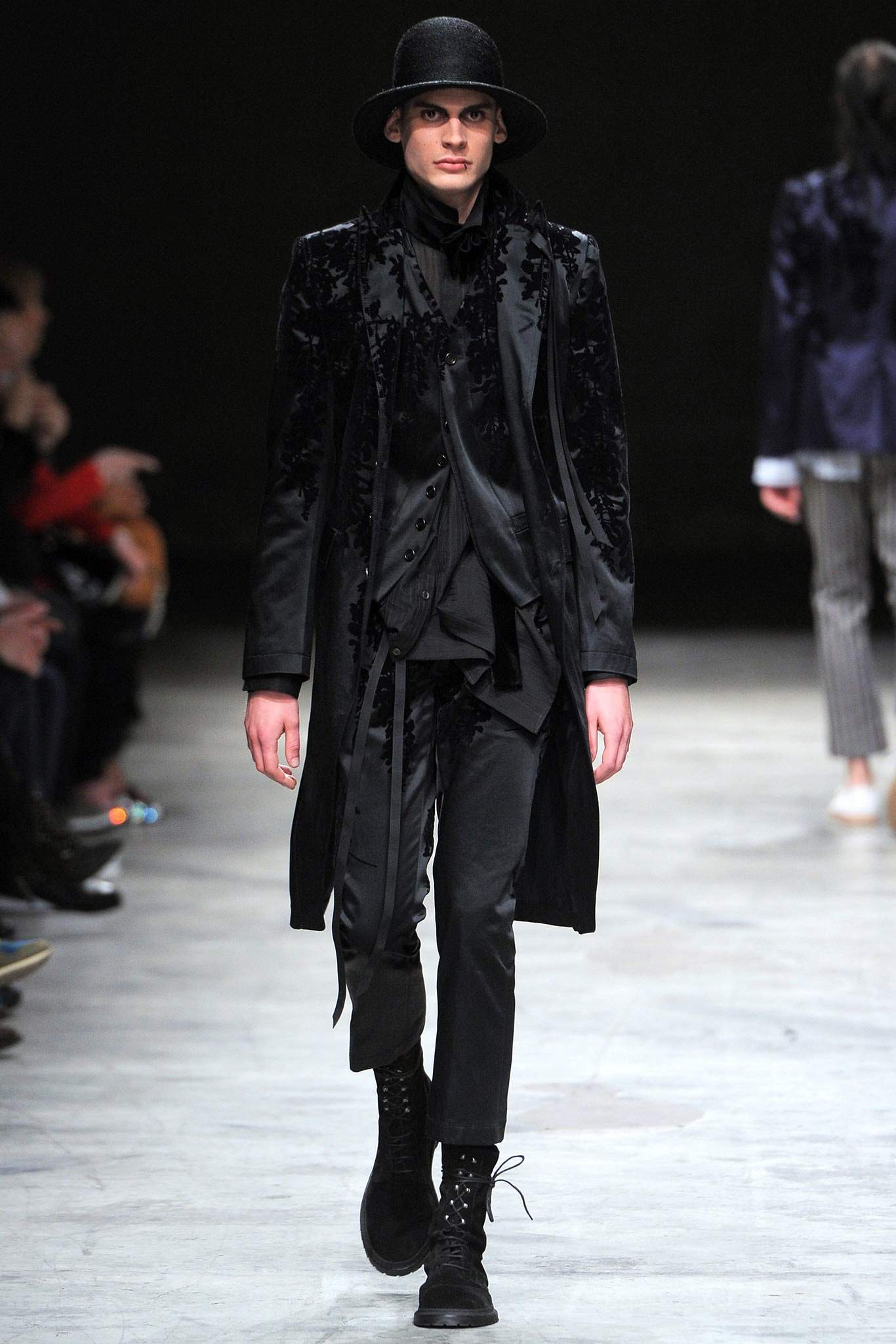 black velvet coat with fitted pants