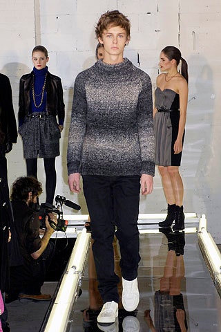 gray wool long-sleeve high-neck fitted ombre sweater