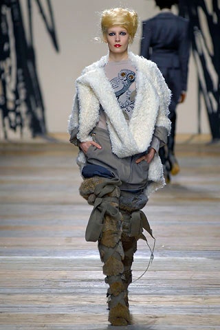 white faux-fur coat with gray top