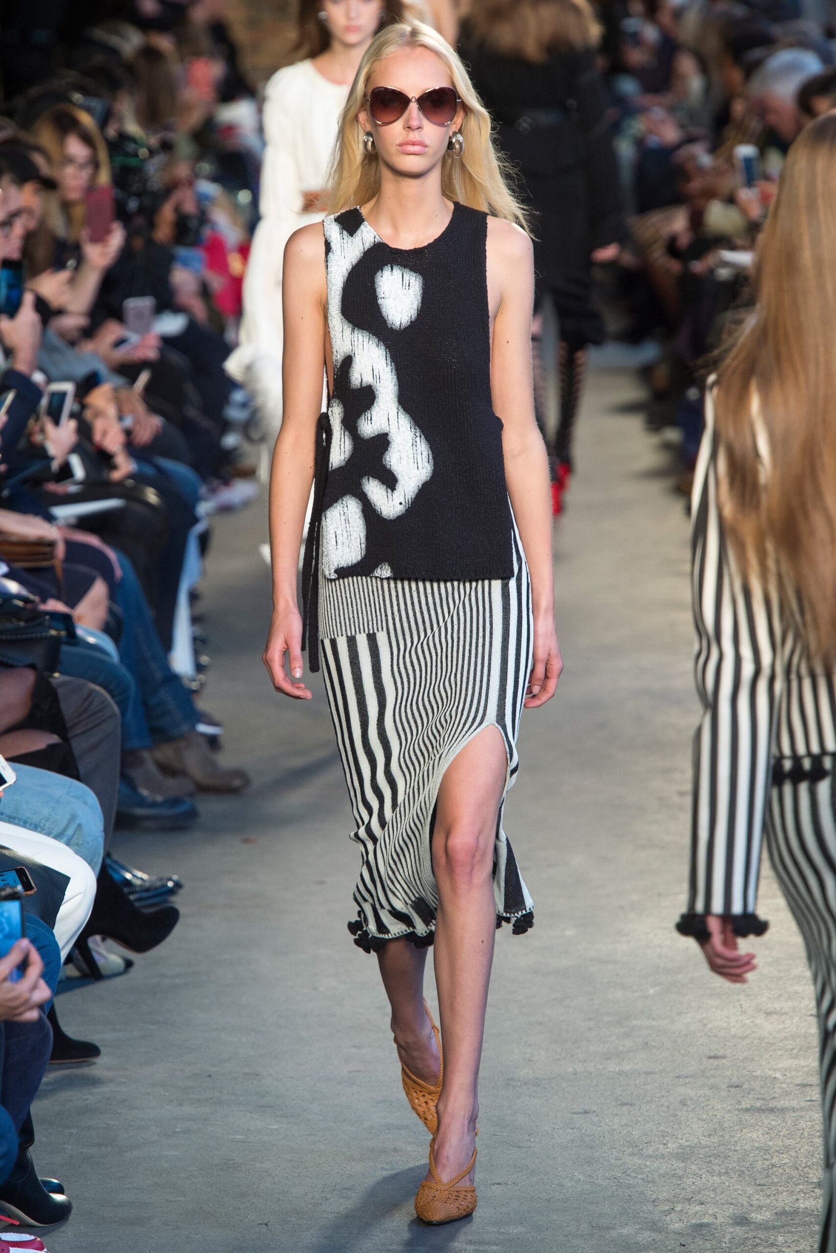 black and white striped midi dress