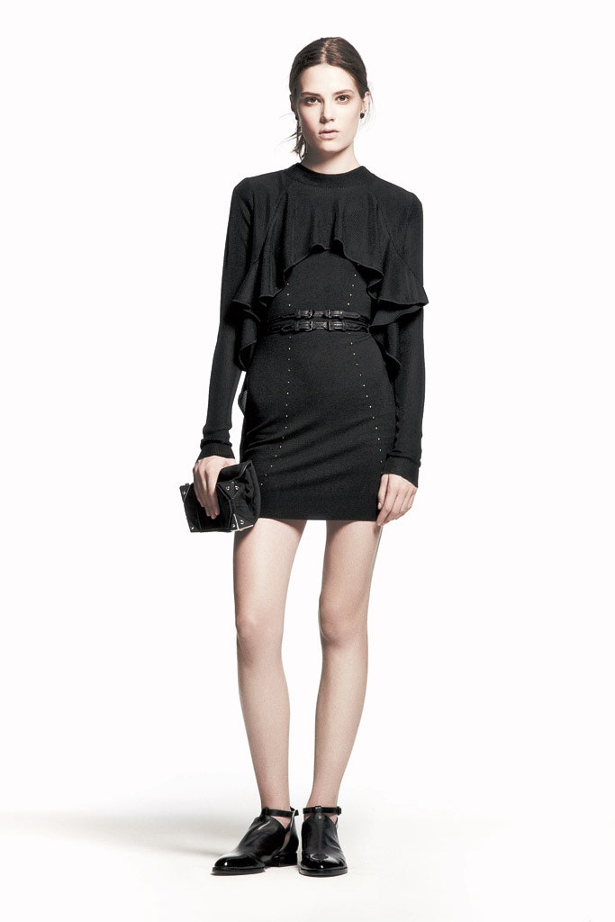 black fitted ruffled mini dress