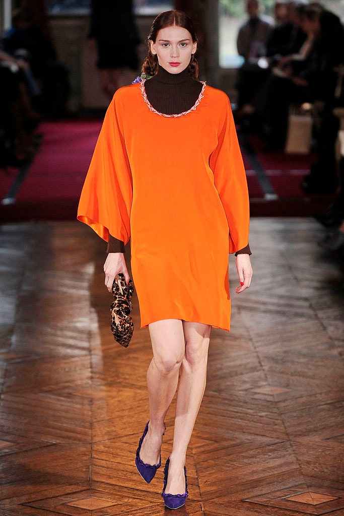 orange silk sleeveless high-neck relaxed draped short dress