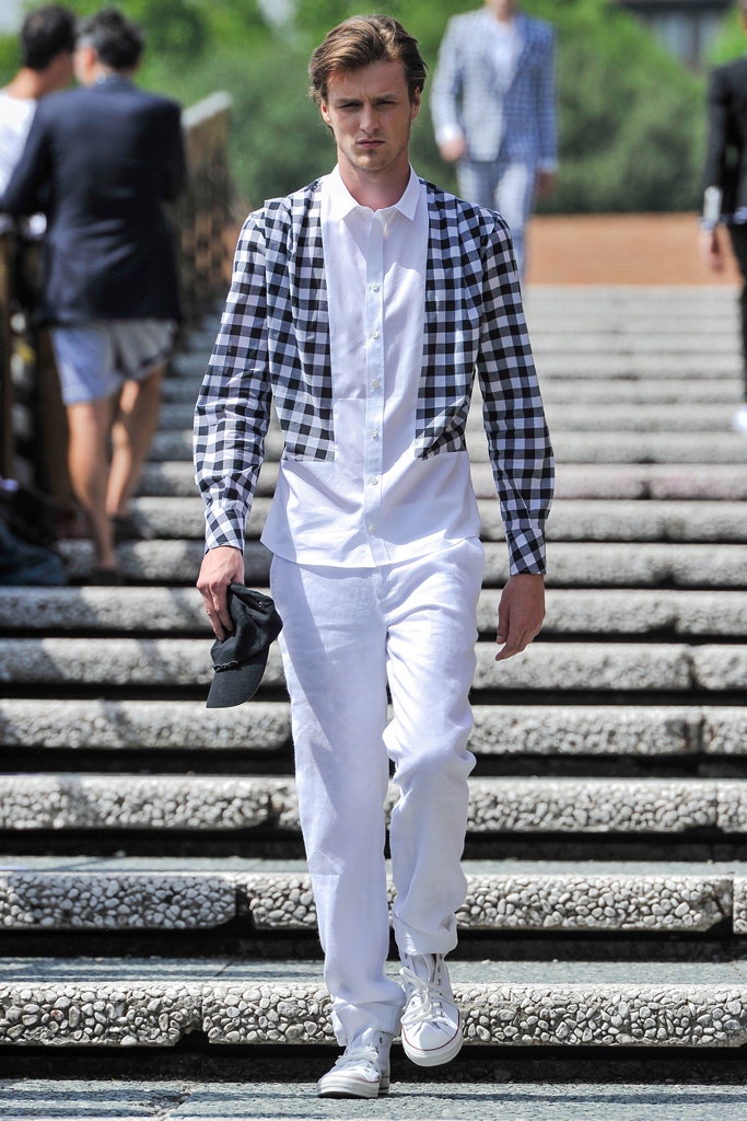 white shirt with checked jacket