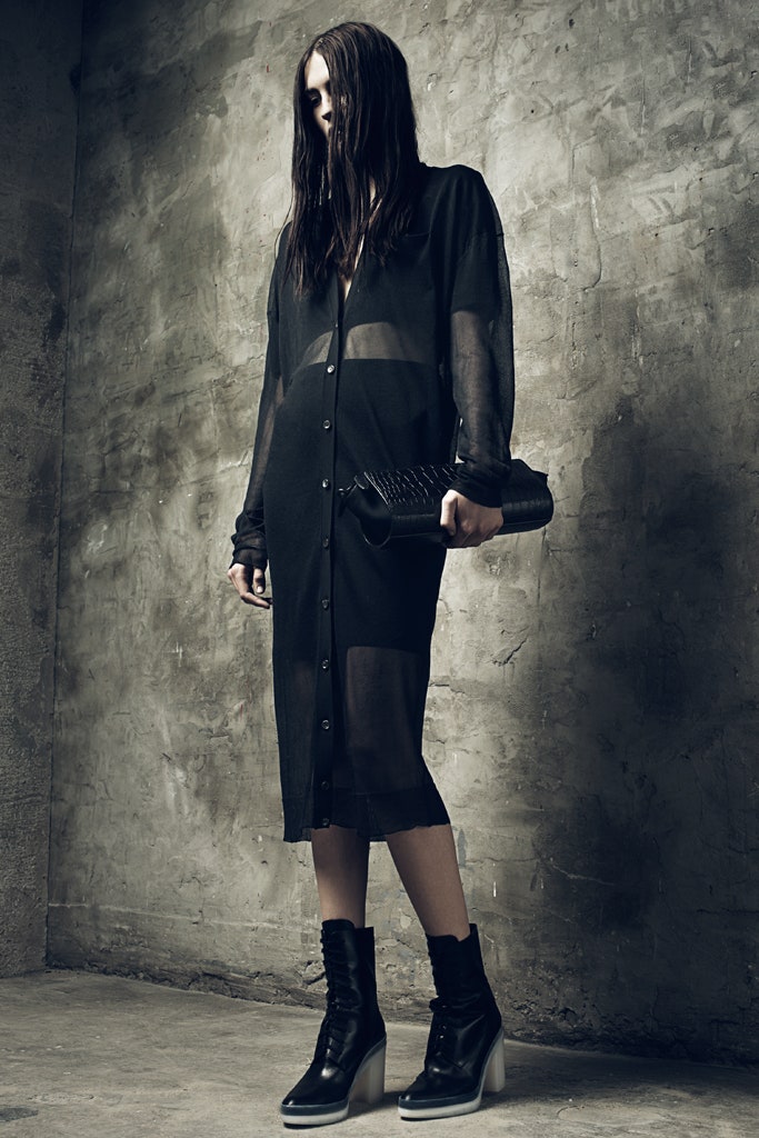 black silk long-sleeve collared fitted buttoned dress
