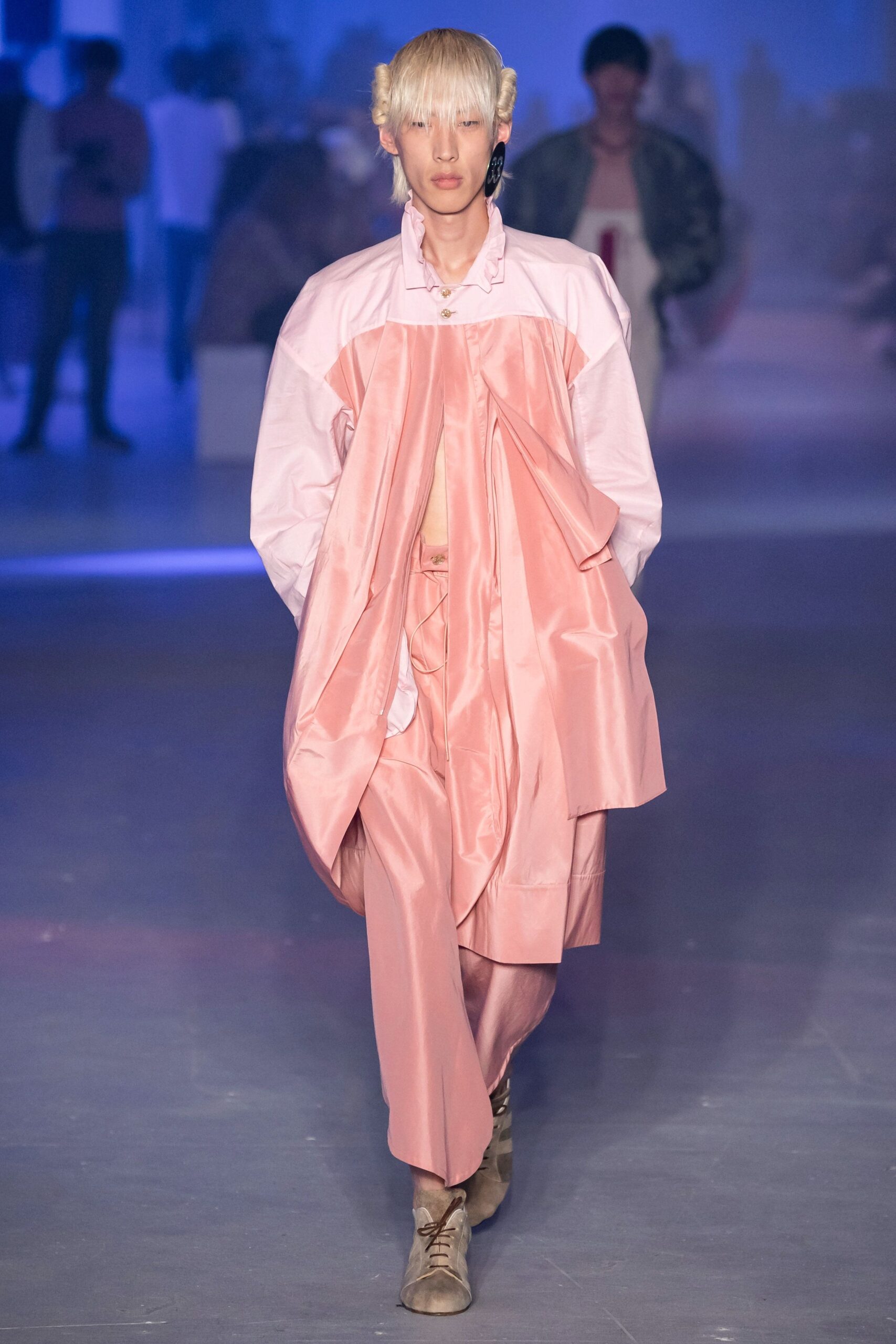 pink silk relaxed dress and pants