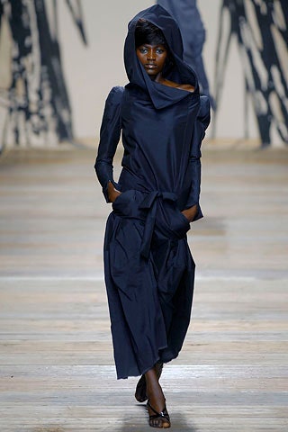 blue silk hooded maxi dress