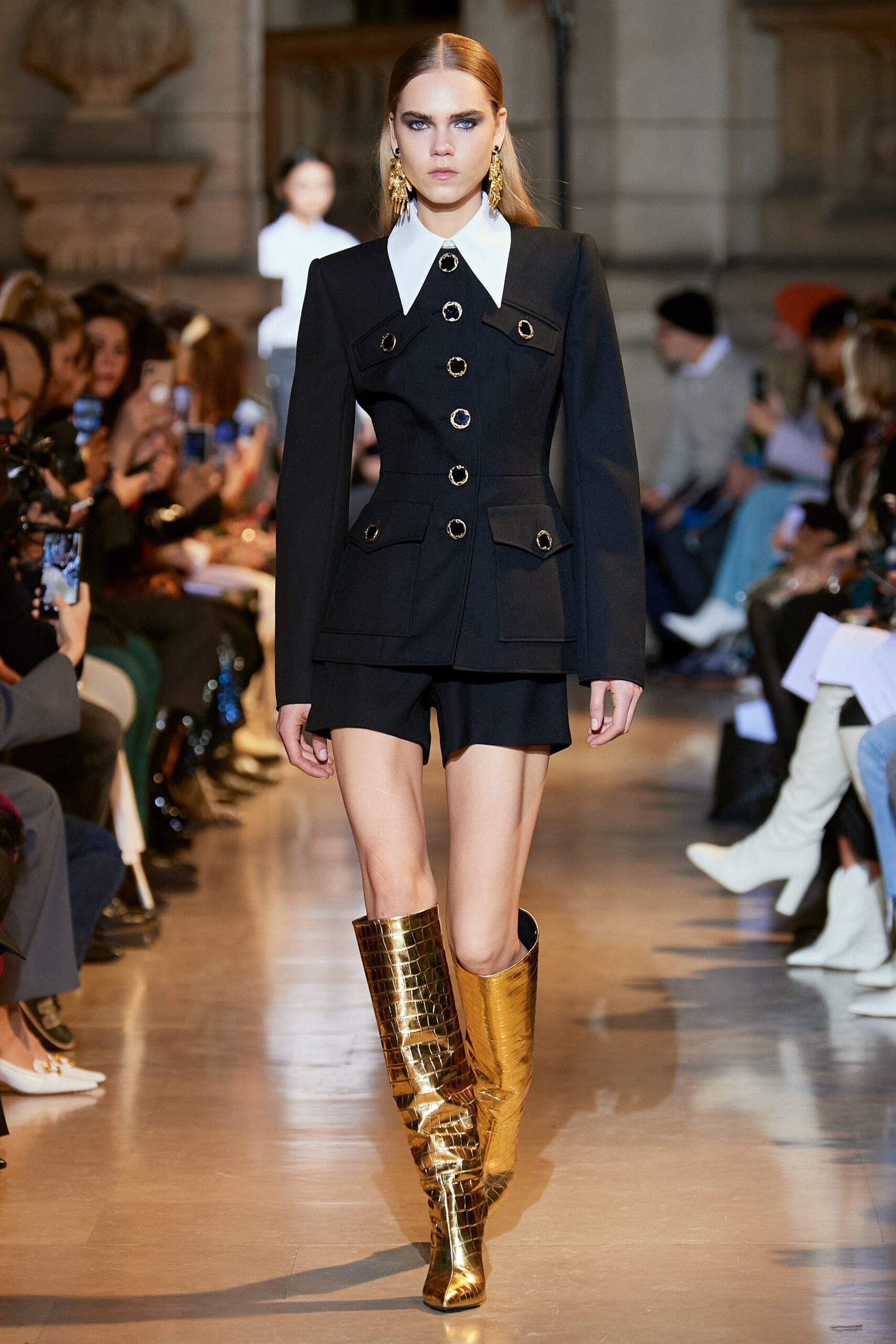 black fitted blazer with shorts