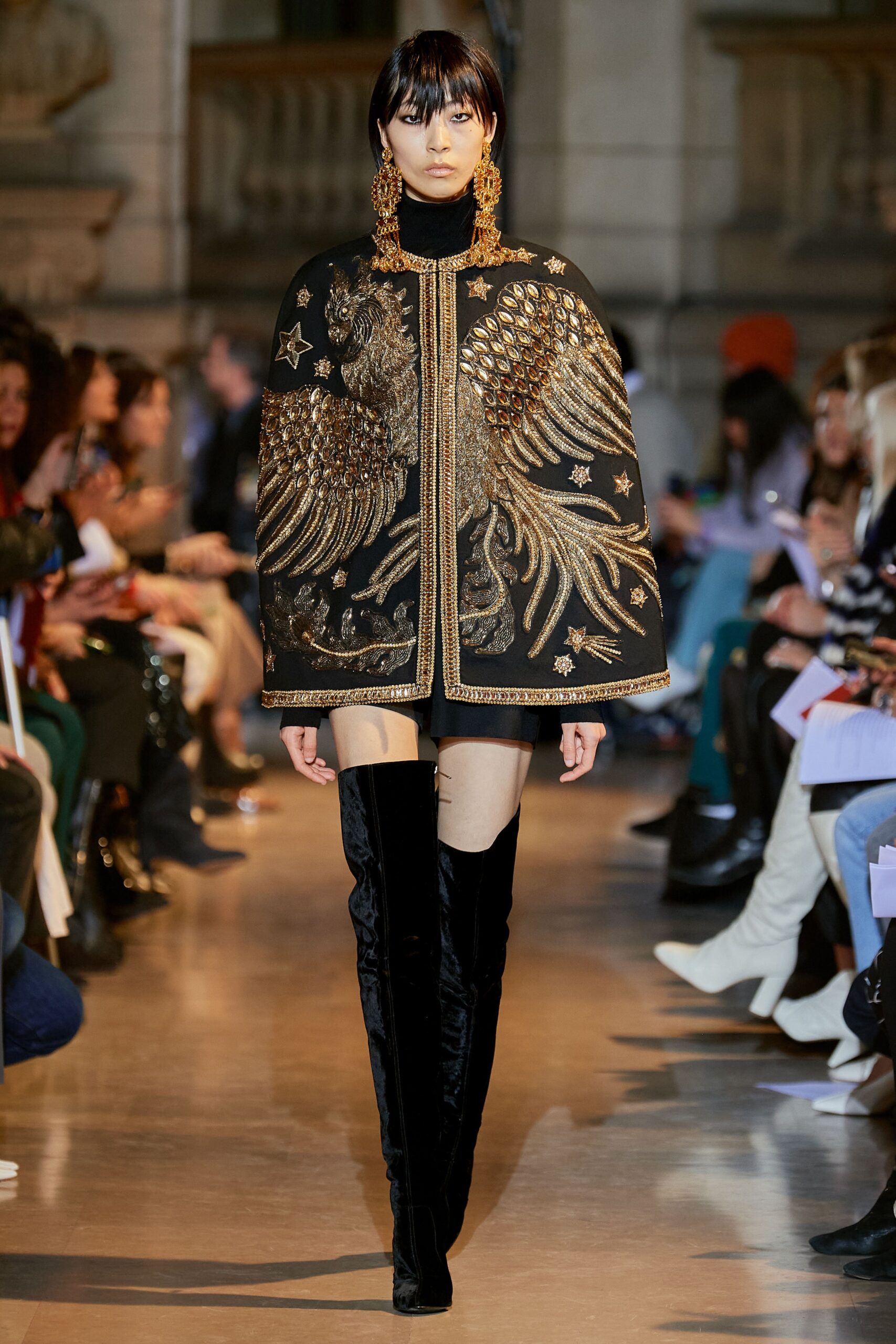 black embroidered cape with shorts