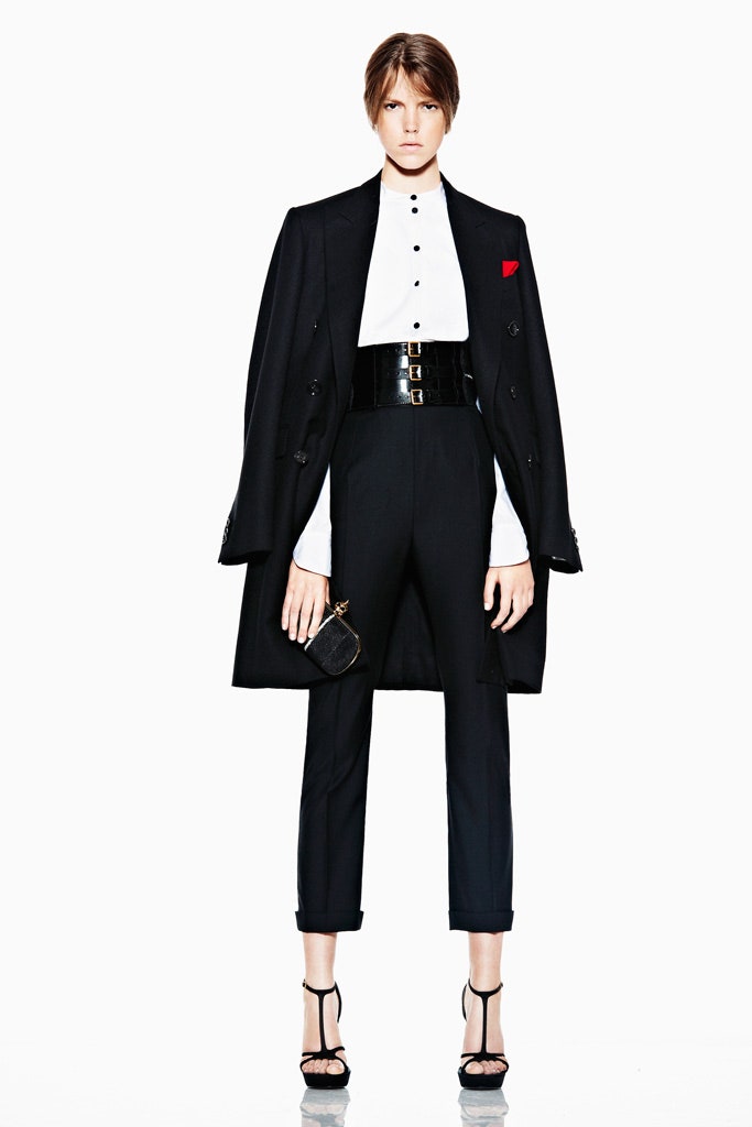 black tailored coat with white shirt